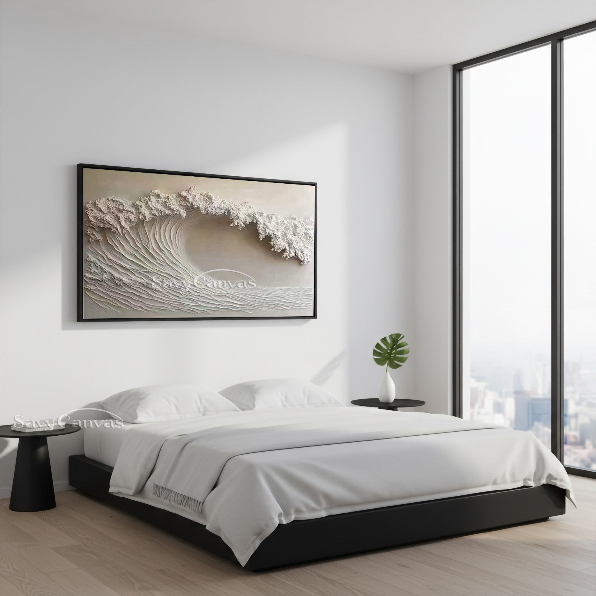 Handmade Impasto White Wave Canvas Art - Modern Coastal Decor #SS 029
