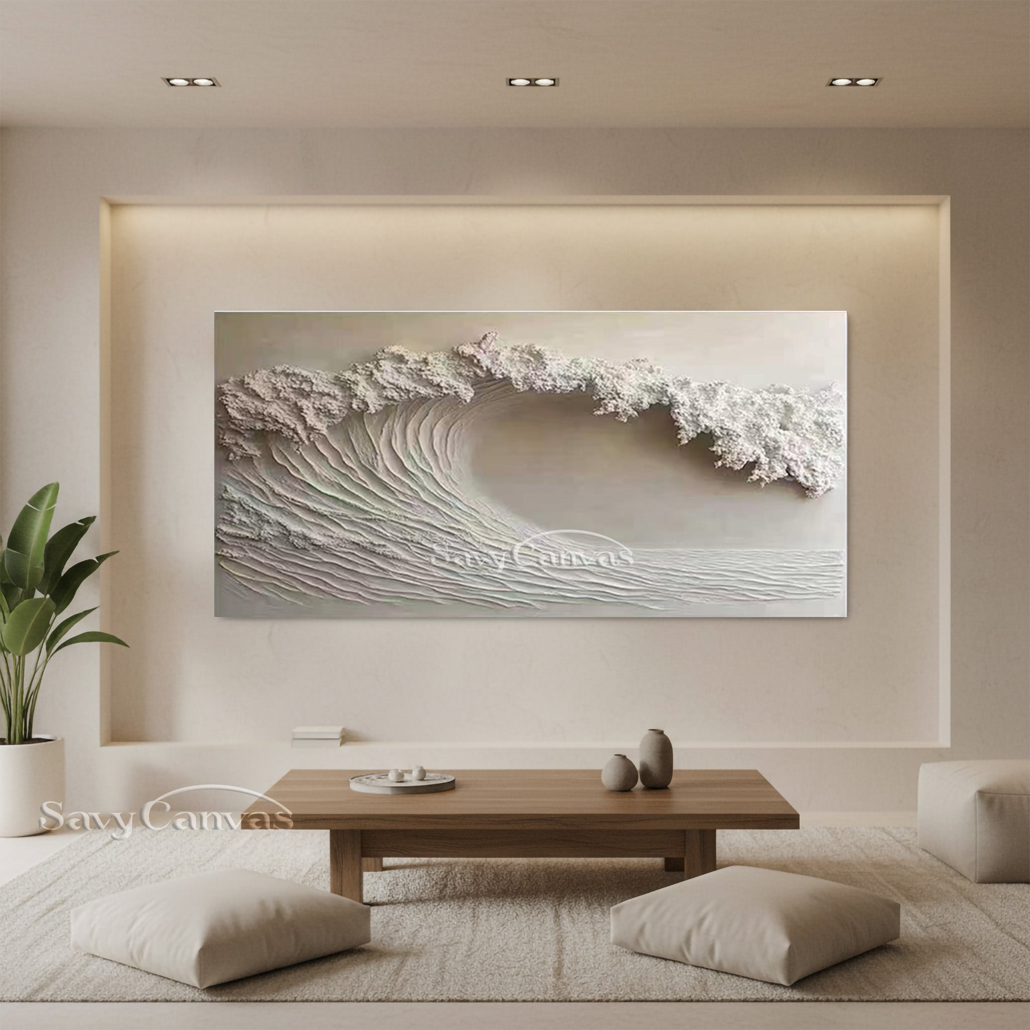 Handmade Impasto White Wave Canvas Art - Modern Coastal Decor #SS 029