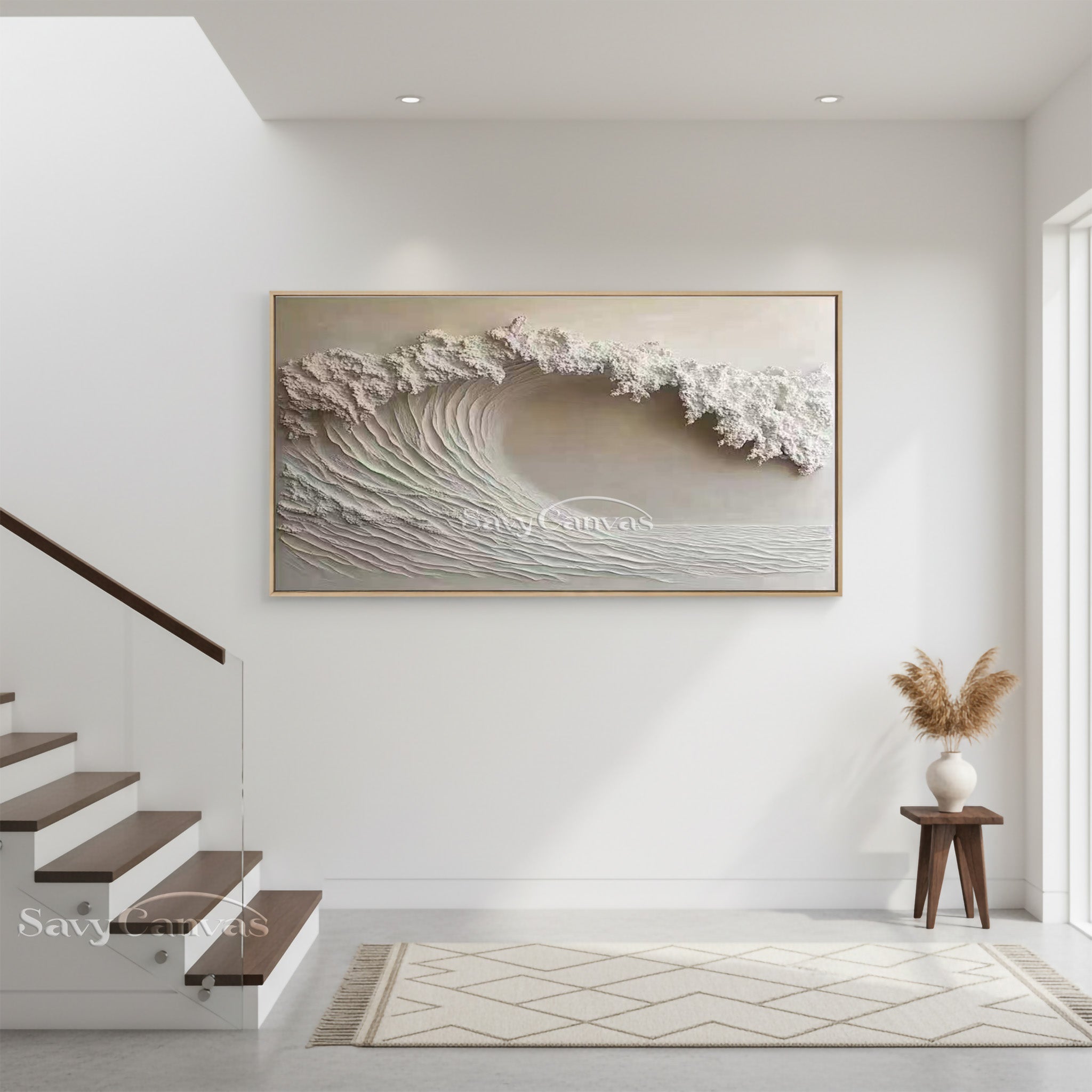 Handmade Impasto White Wave Canvas Art - Modern Coastal Decor #SS 029