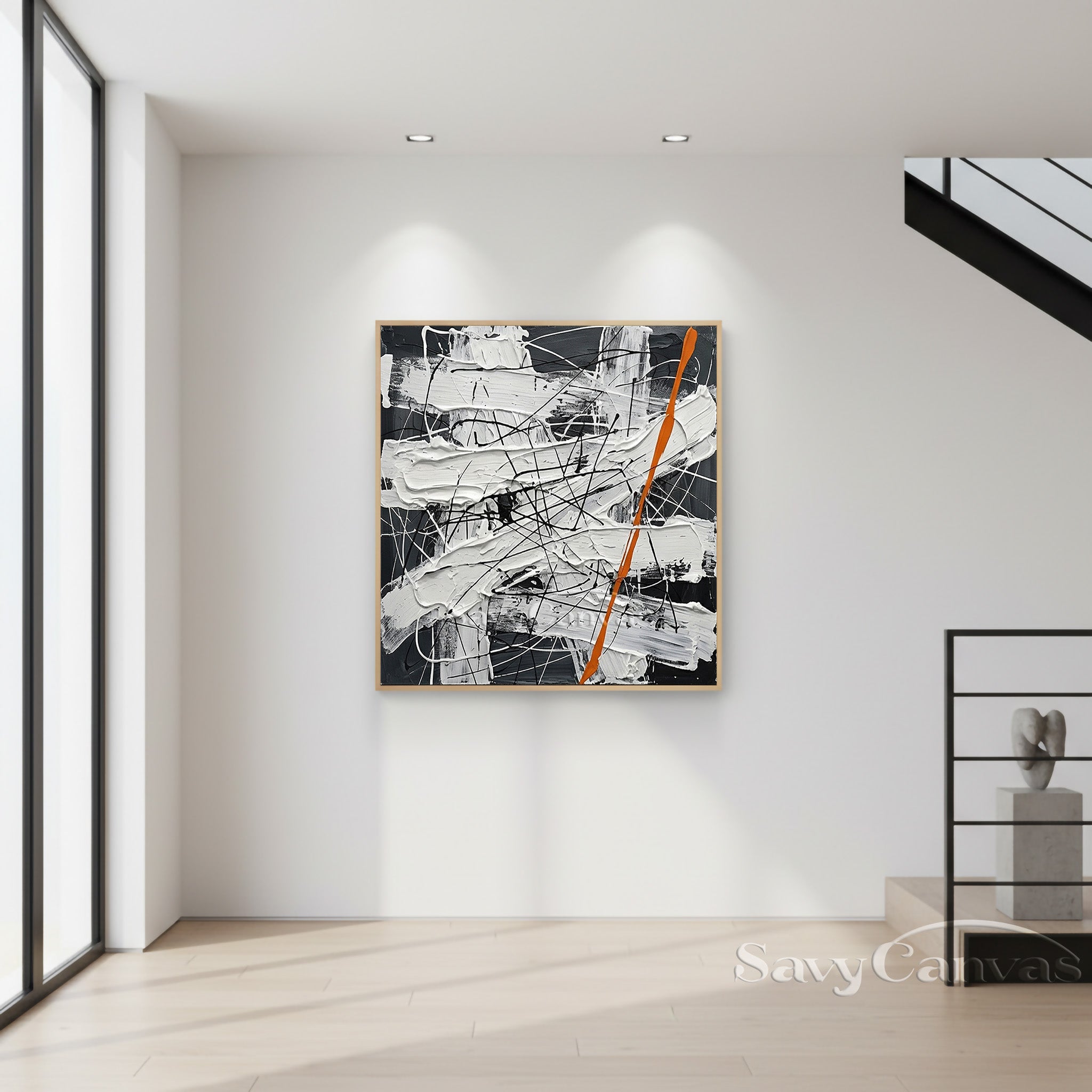 Modern Black and White Abstract Wall Art | Minimalist Drip Painting #JJ 453