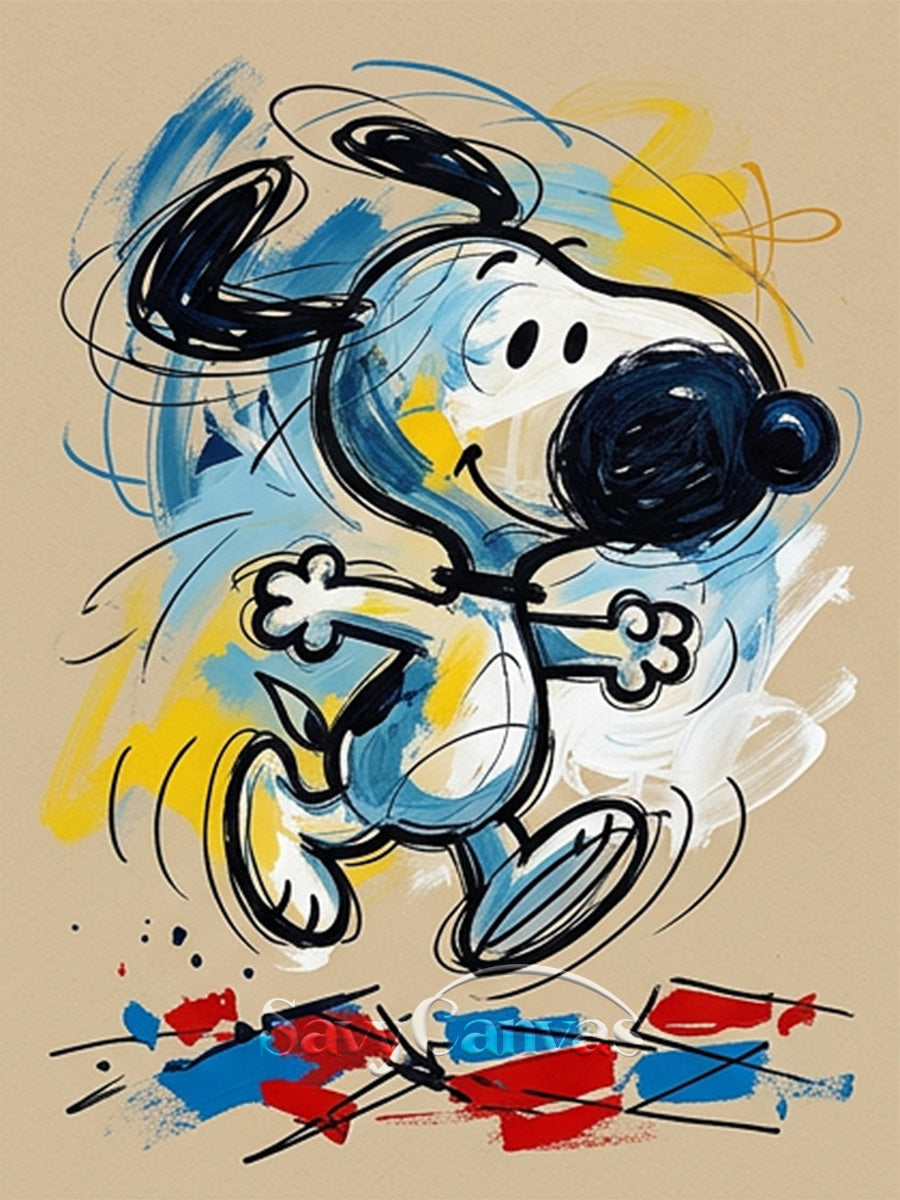 Urban Street Art Cartoon Dog Canvas | Vibrant Pop Art Wall Decor