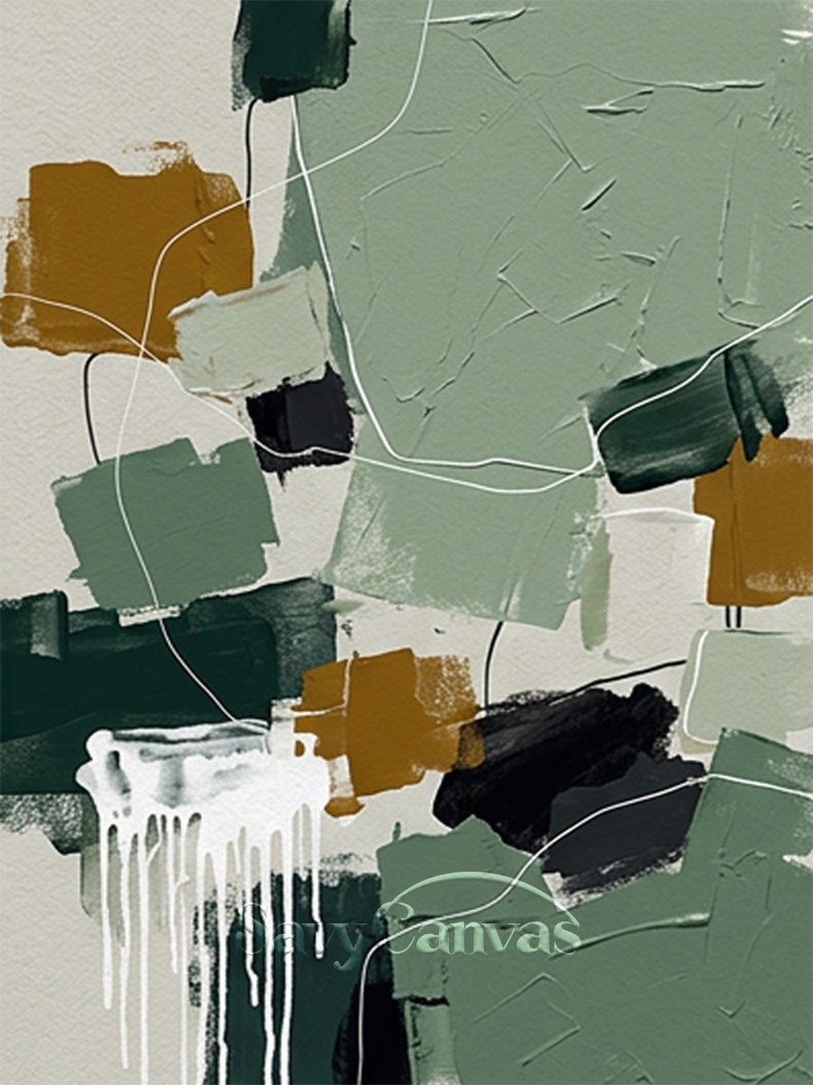 Modern Abstract Sage Green & Ochre Oil Painting Wall Art #SS 138