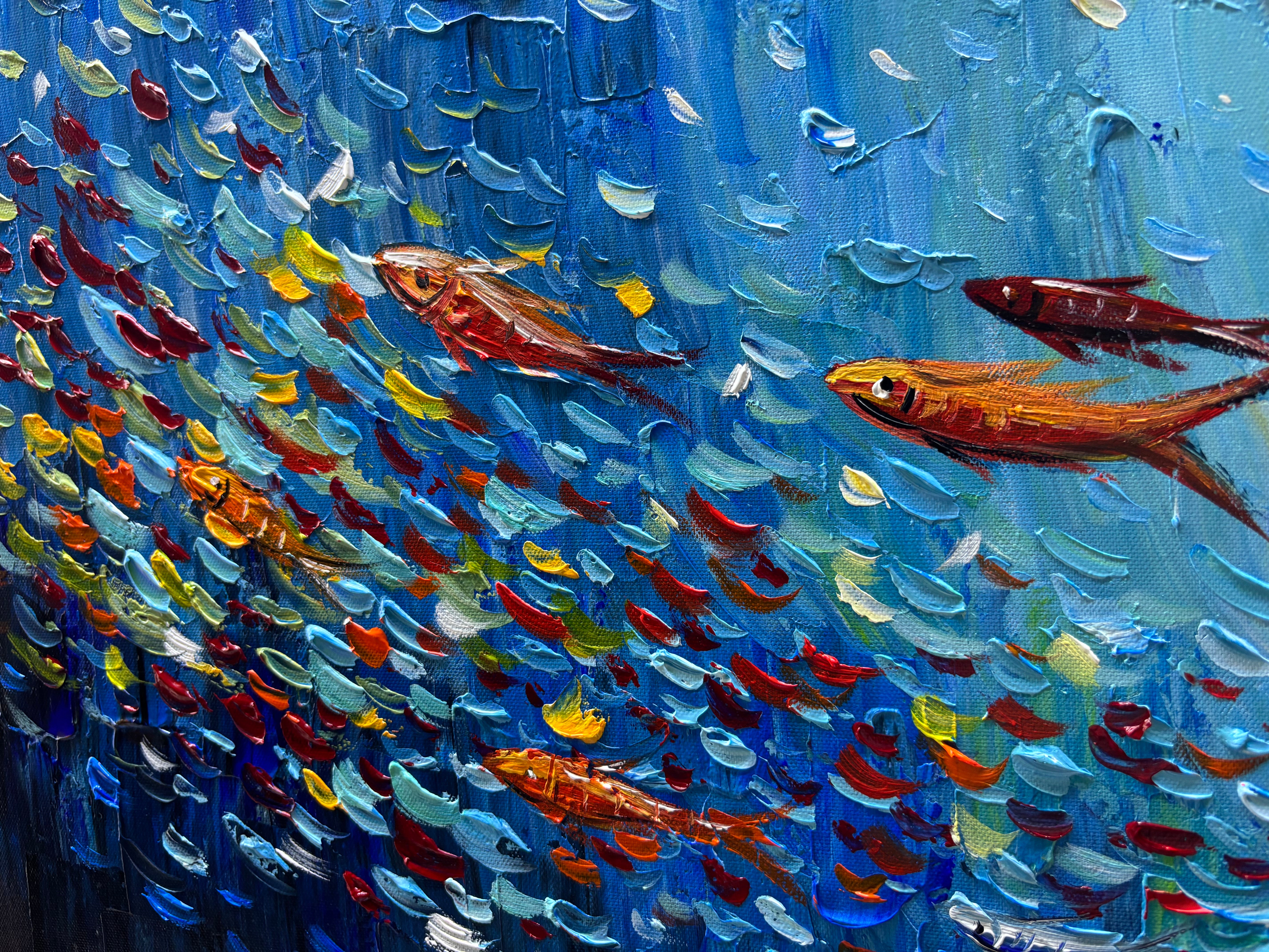 3D Textured Impasto Fish Canvas Art | Modern Colorful Oil Painting #SS 026
