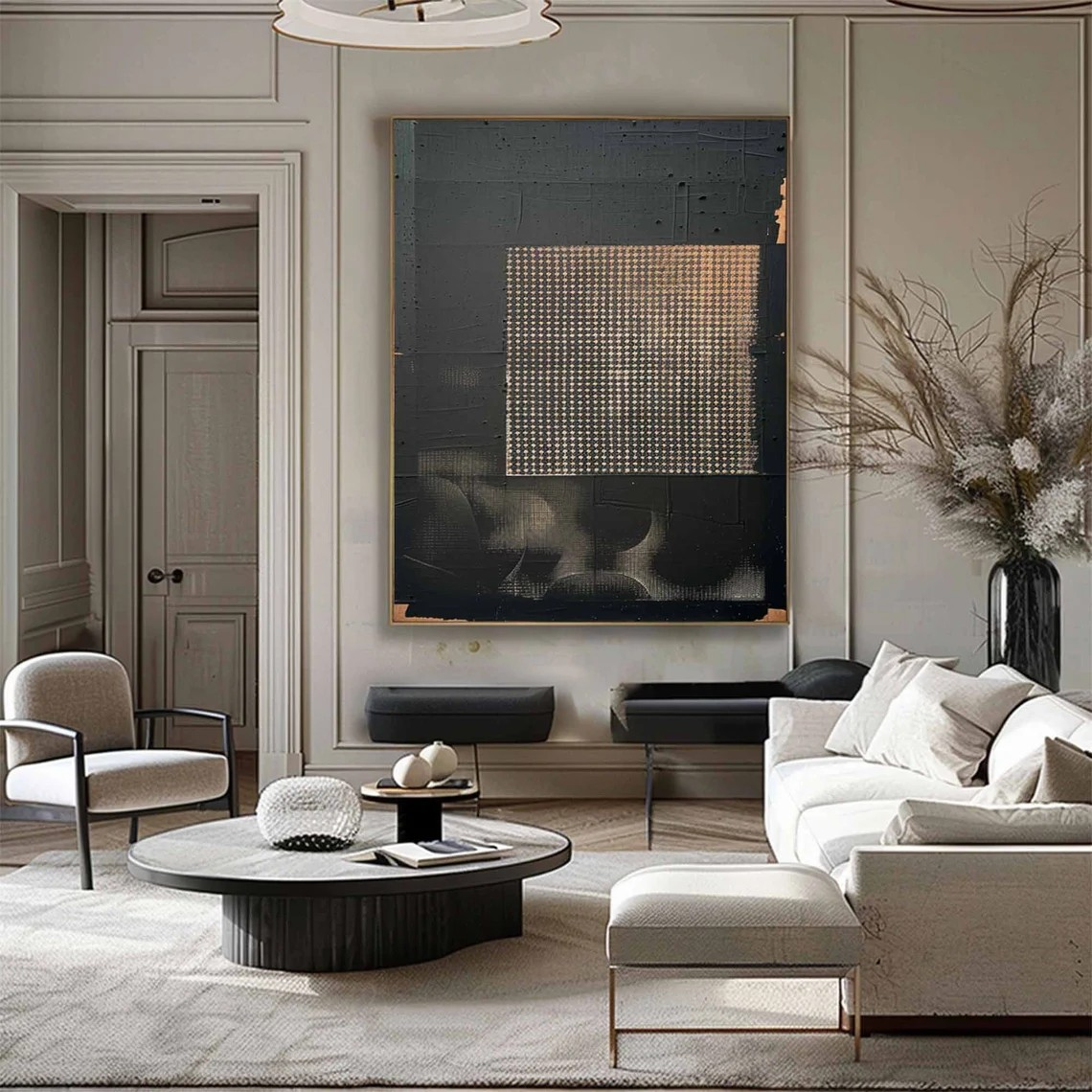 Textured Black & Gold Abstract Art - Modern Oil Painting #JJ 007