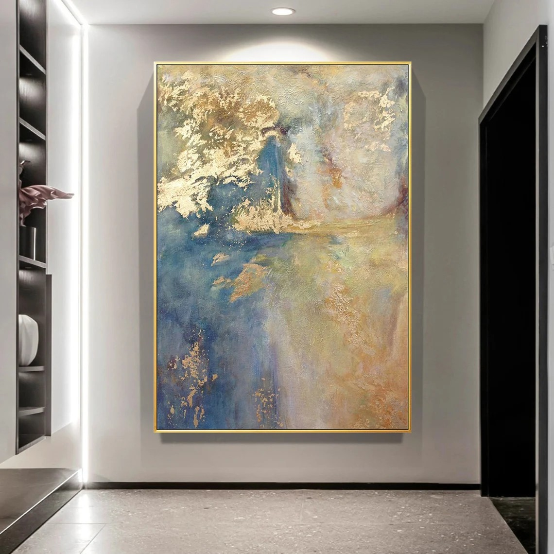 Ethereal Blue and Gold Abstract Oil Painting for Home Decor #TC 027