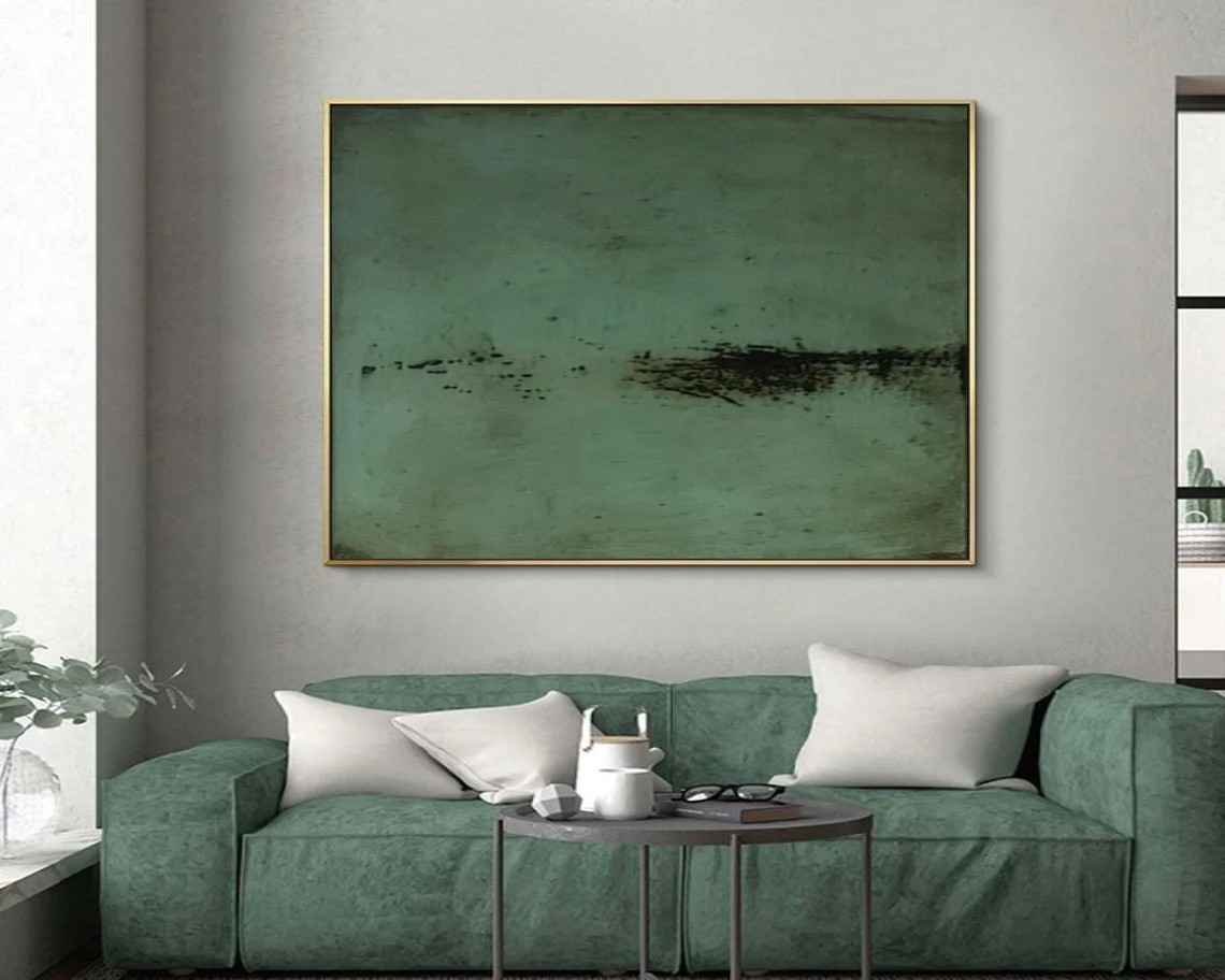 Minimalist Green Abstract Oil Painting Wall Art for Modern Decor #TC 031