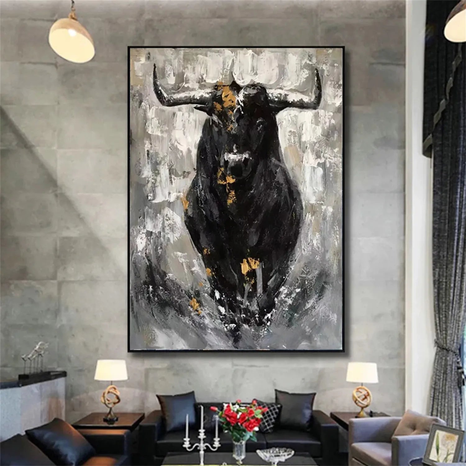 Abstract Bull Canvas Art: Powerful Animal Painting #ZZ 024