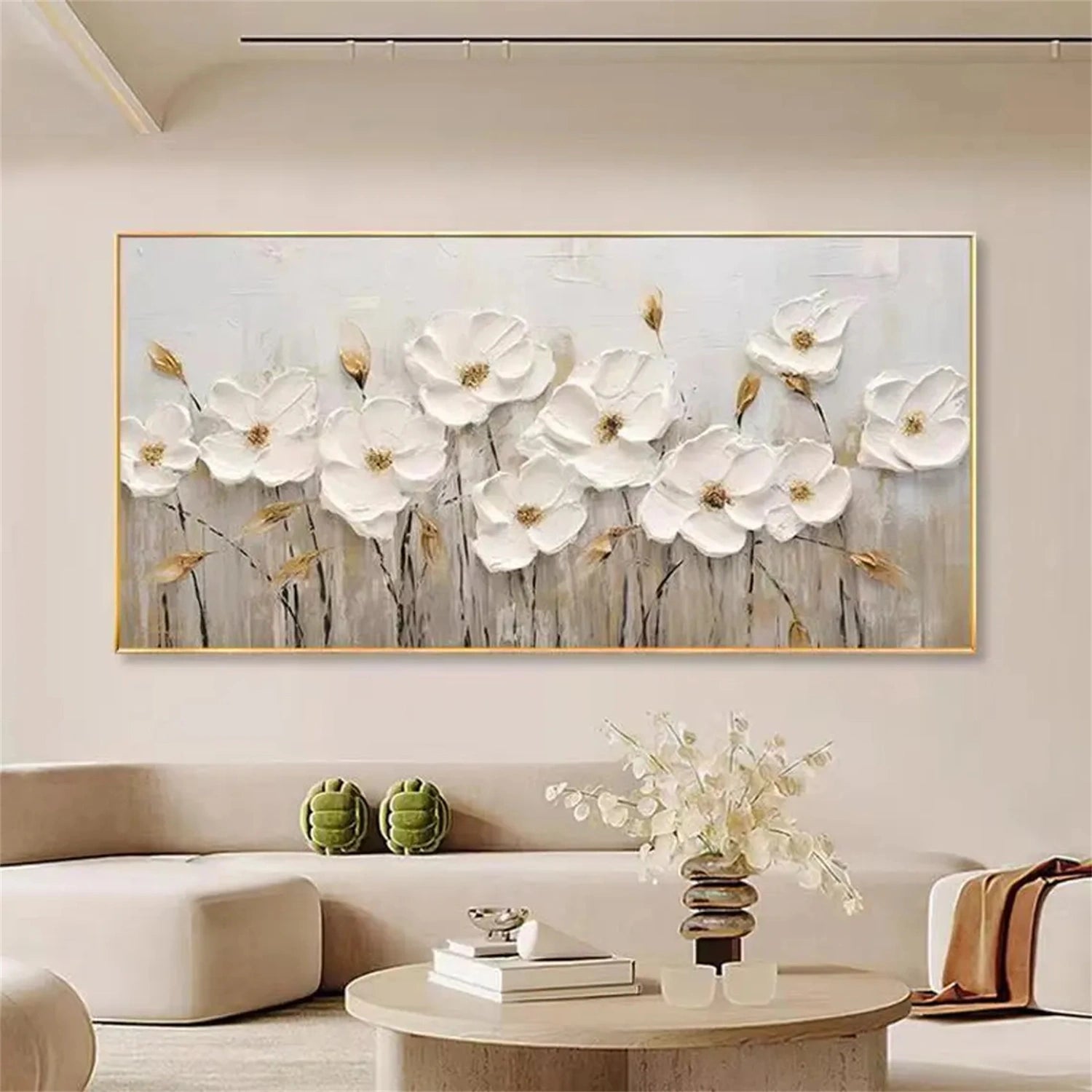 Various Sizes White Flower Painting | Hand-Painted Textured Floral Art #JJ 301