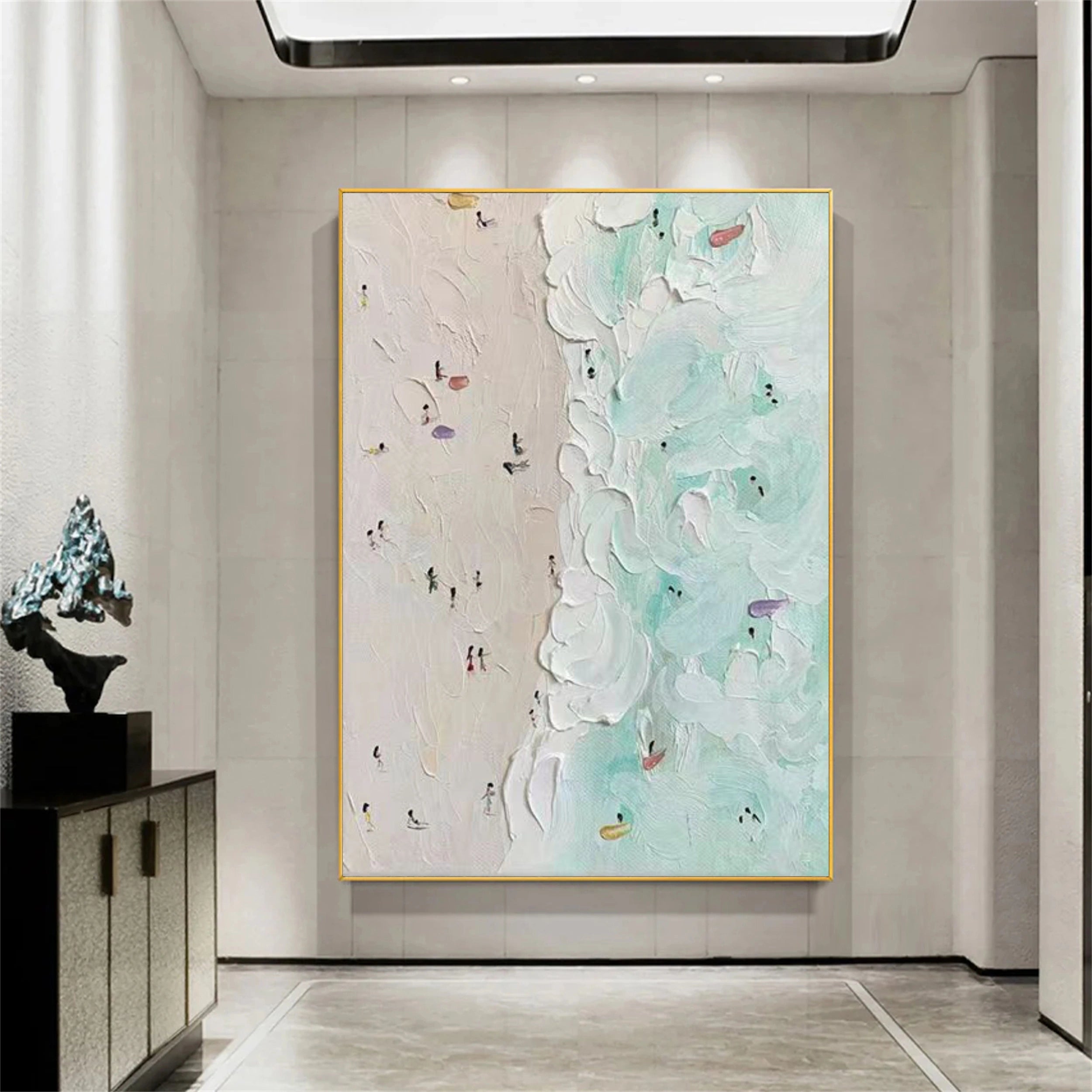 Beach Painting for Living Room | Textured Ocean Abstract Wall Art #JJ 227