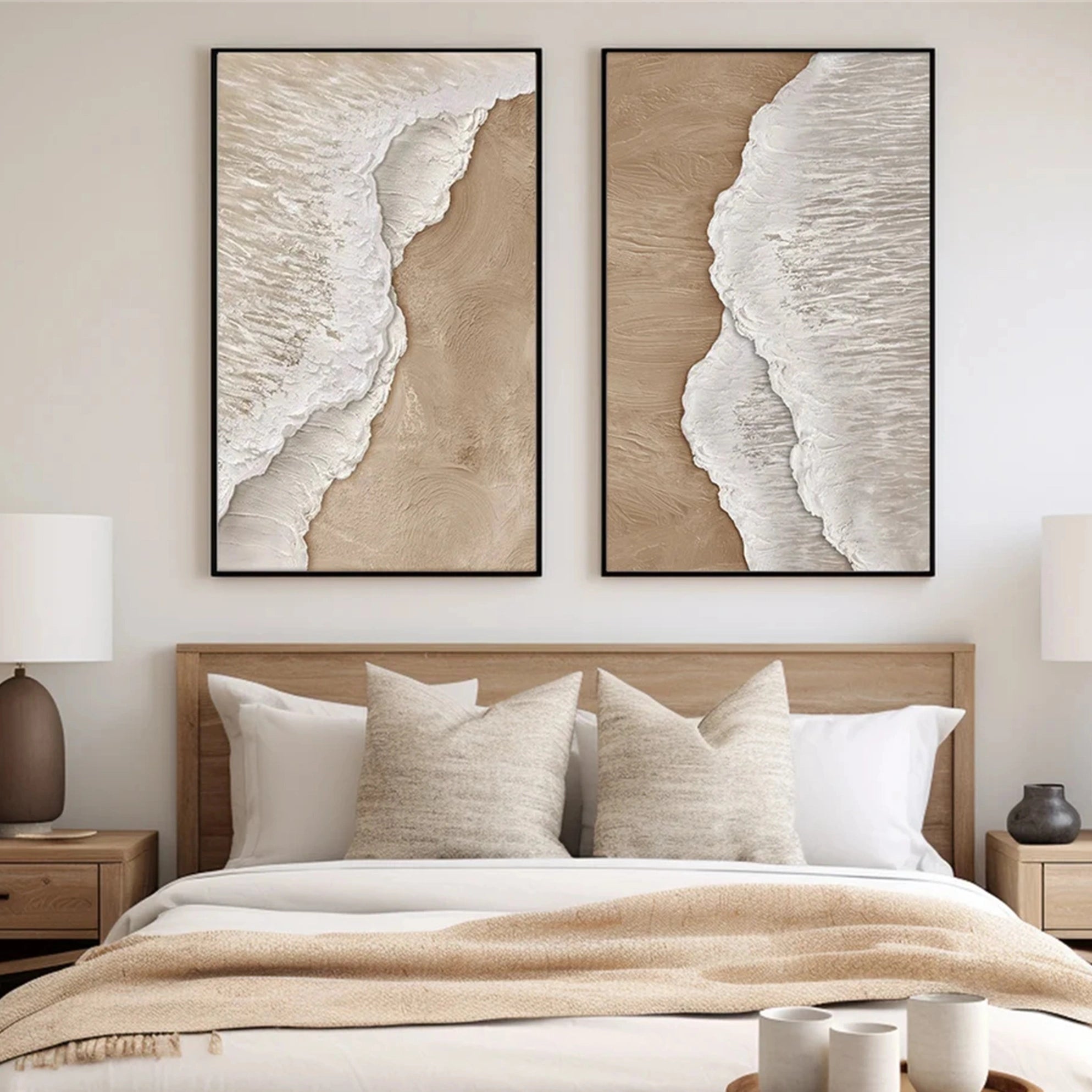 Coastal Shoreline Art: Textured Beach Diptych