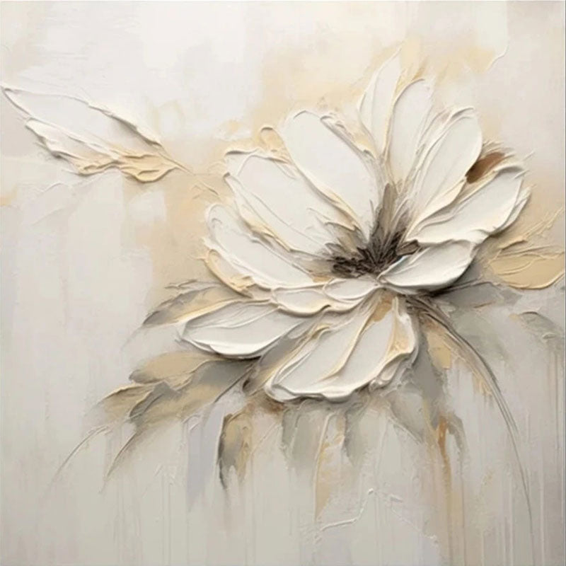 Textured Floral Painting | Neutral White 3D Flower Wall Art Canvas #JJ 346