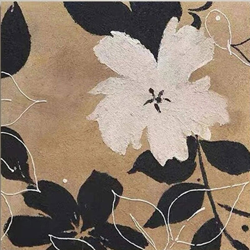 Black White Flower Painting | Modern Beige Abstract Floral Canvas #JJ 348