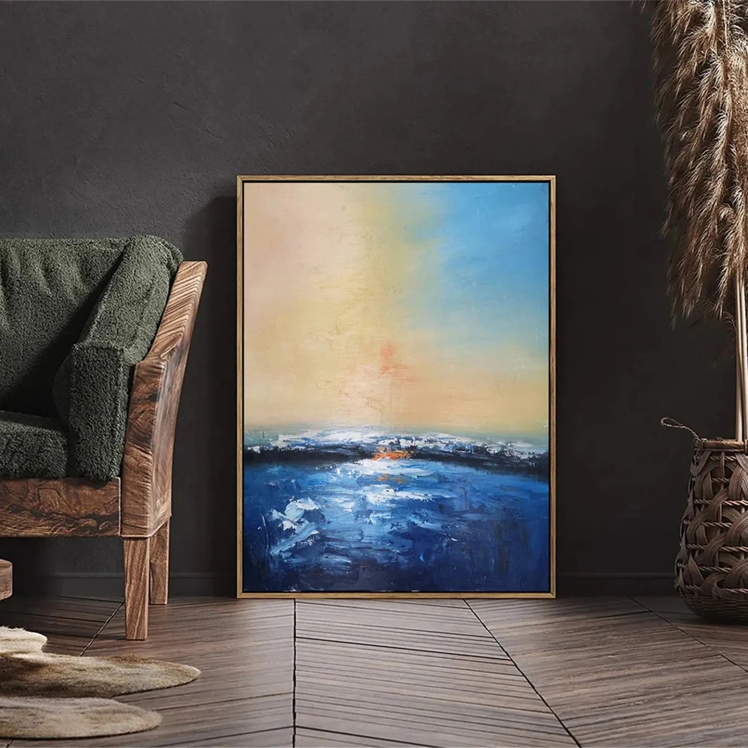 Soft Blue Beige Pink Abstract Seascape Art - Modern Serene Decor # JJ 126