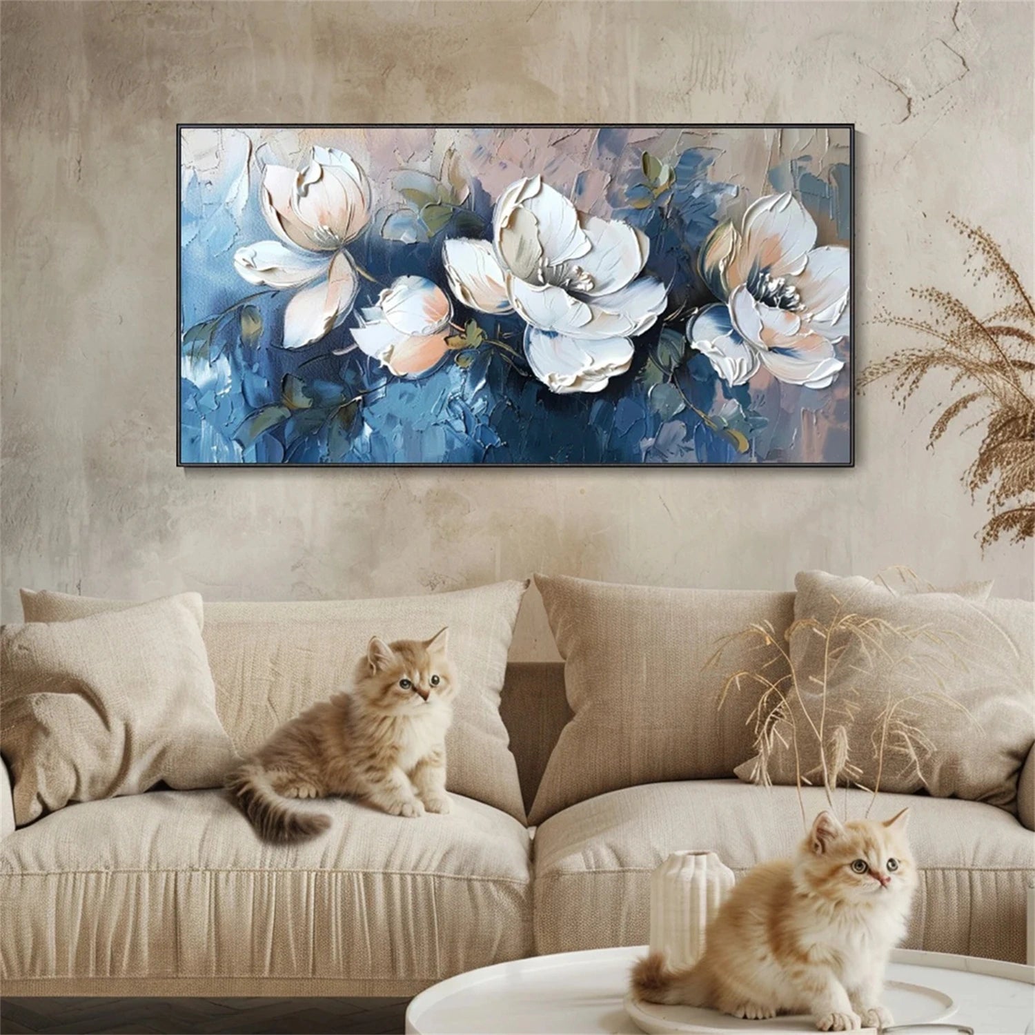 Abstract Serene Floral Wall Art | Blue & White Hand-Painted #JJ 303