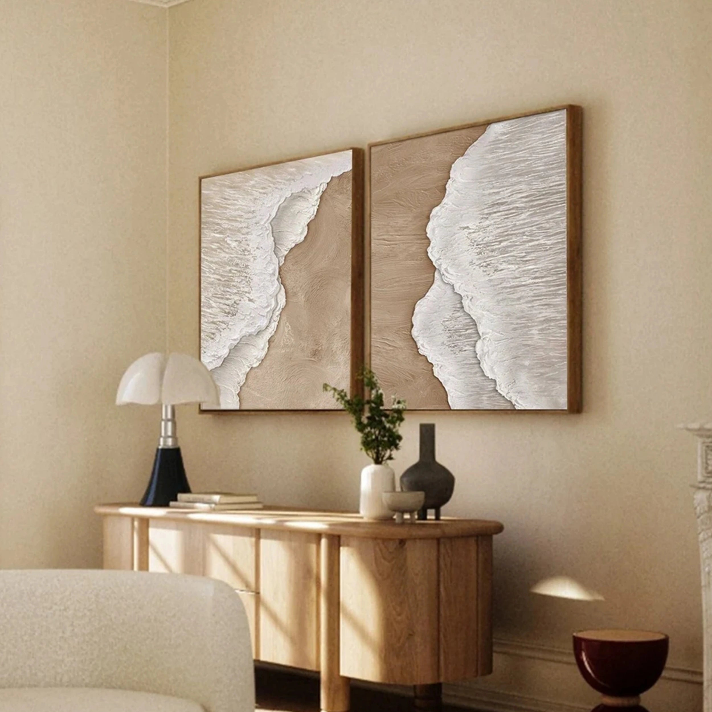Abstract Seascape Diptych: Textured Beach Painting Set of 2 #ZZ 042