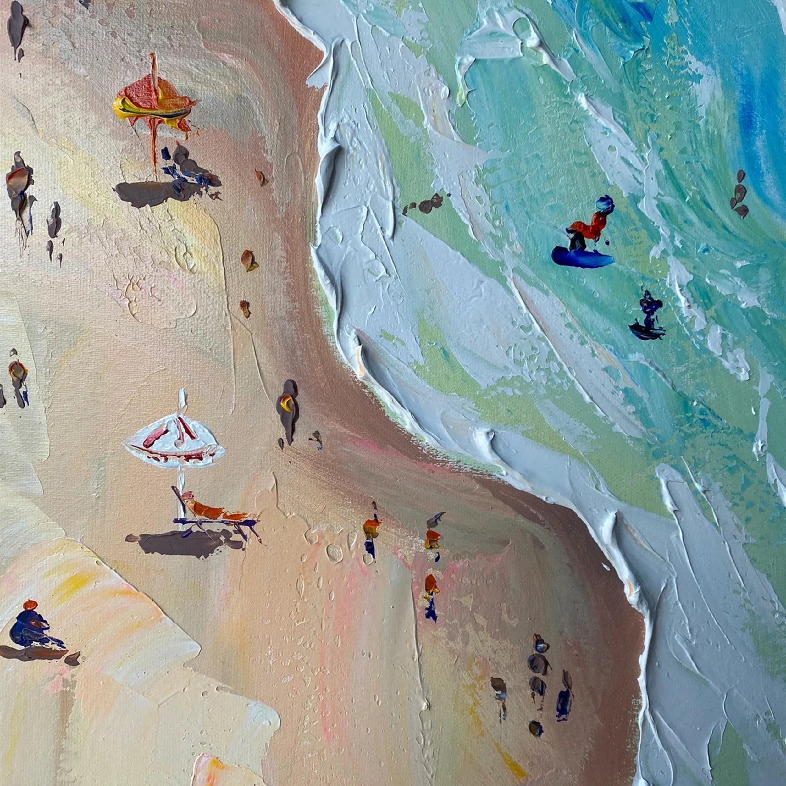Modern Colorful Beach Life Abstract Oil Painting - Vibrant Art # JJ 127