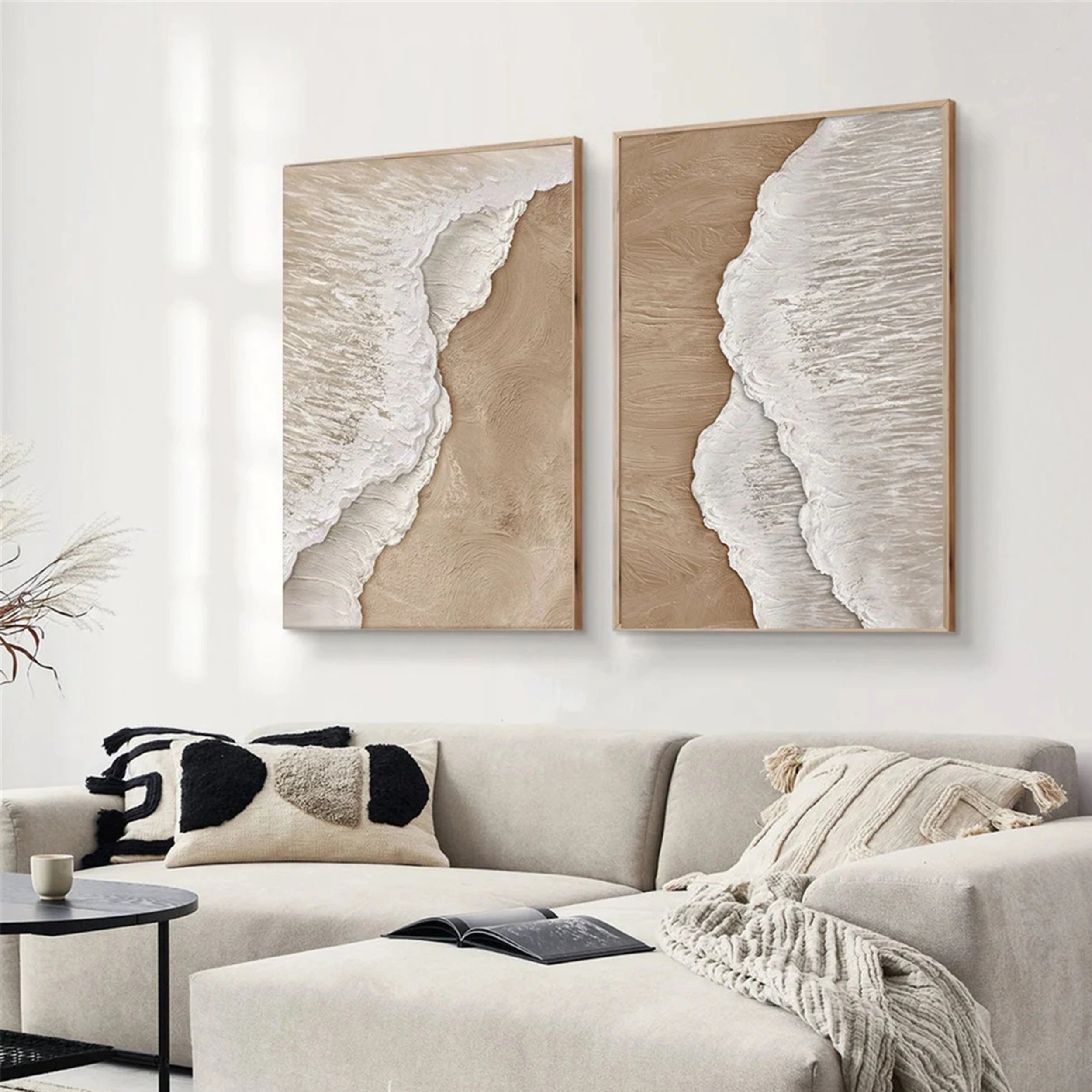 Abstract Seascape Diptych: Textured Beach Painting Set of 2 #ZZ 042