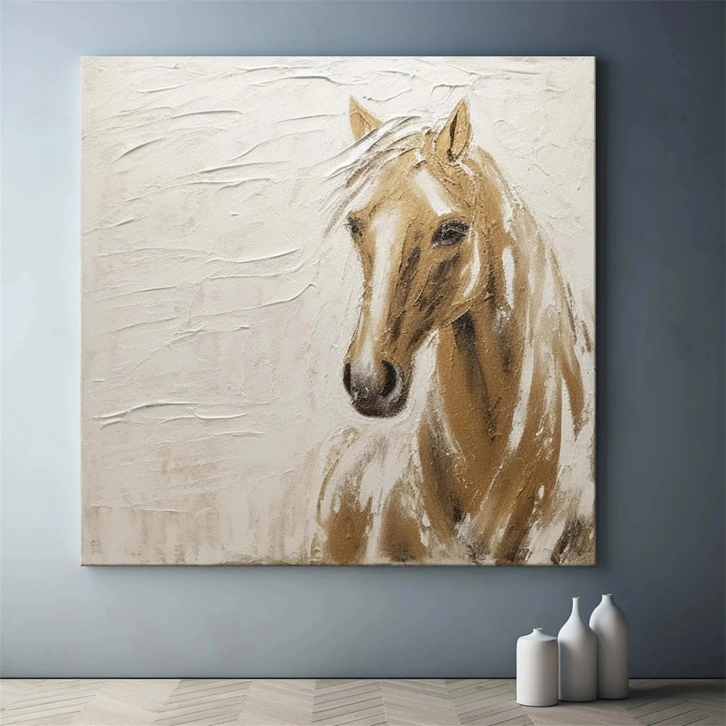 Modern Abstract Horse Painting: Elegant Oil Art for Home Decor