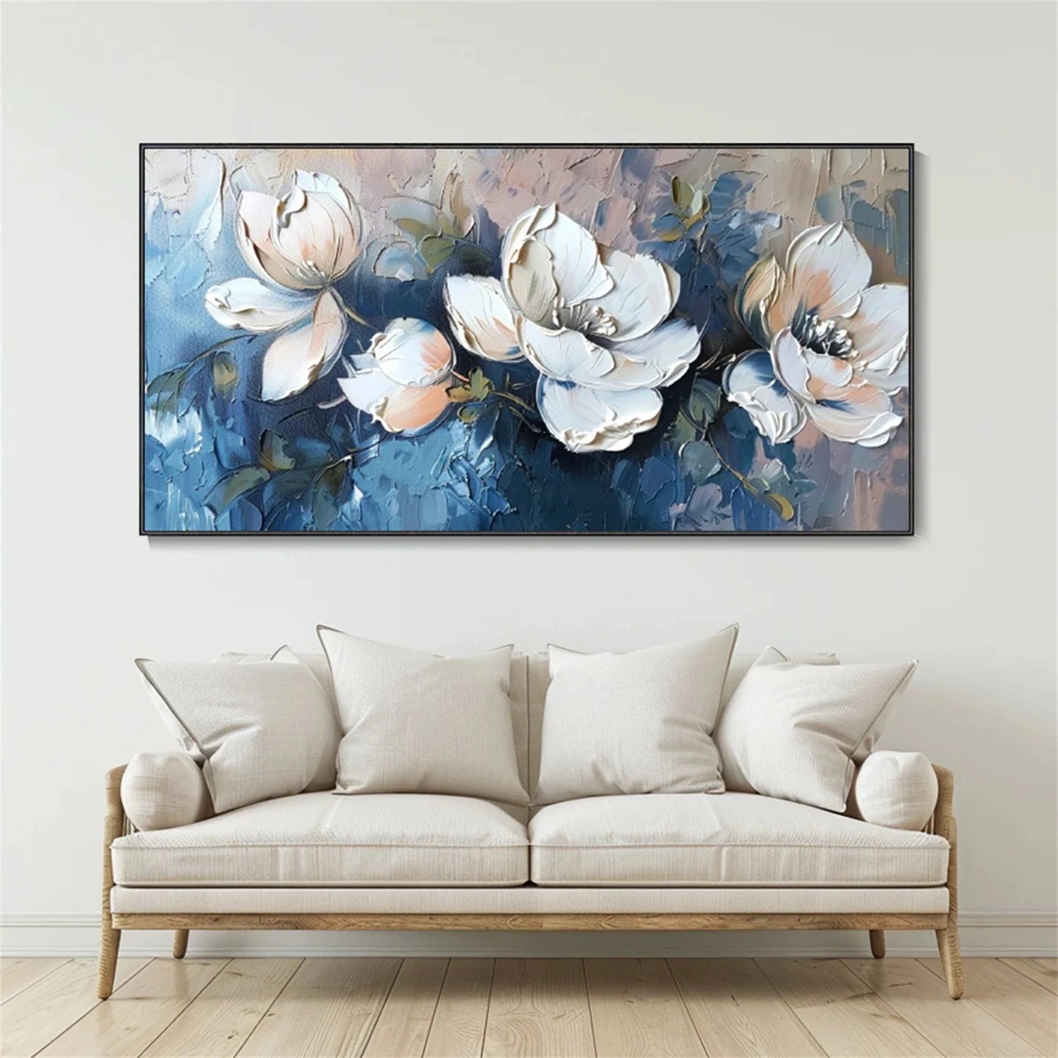 Abstract Serene Floral Wall Art | Blue & White Hand-Painted #JJ 303