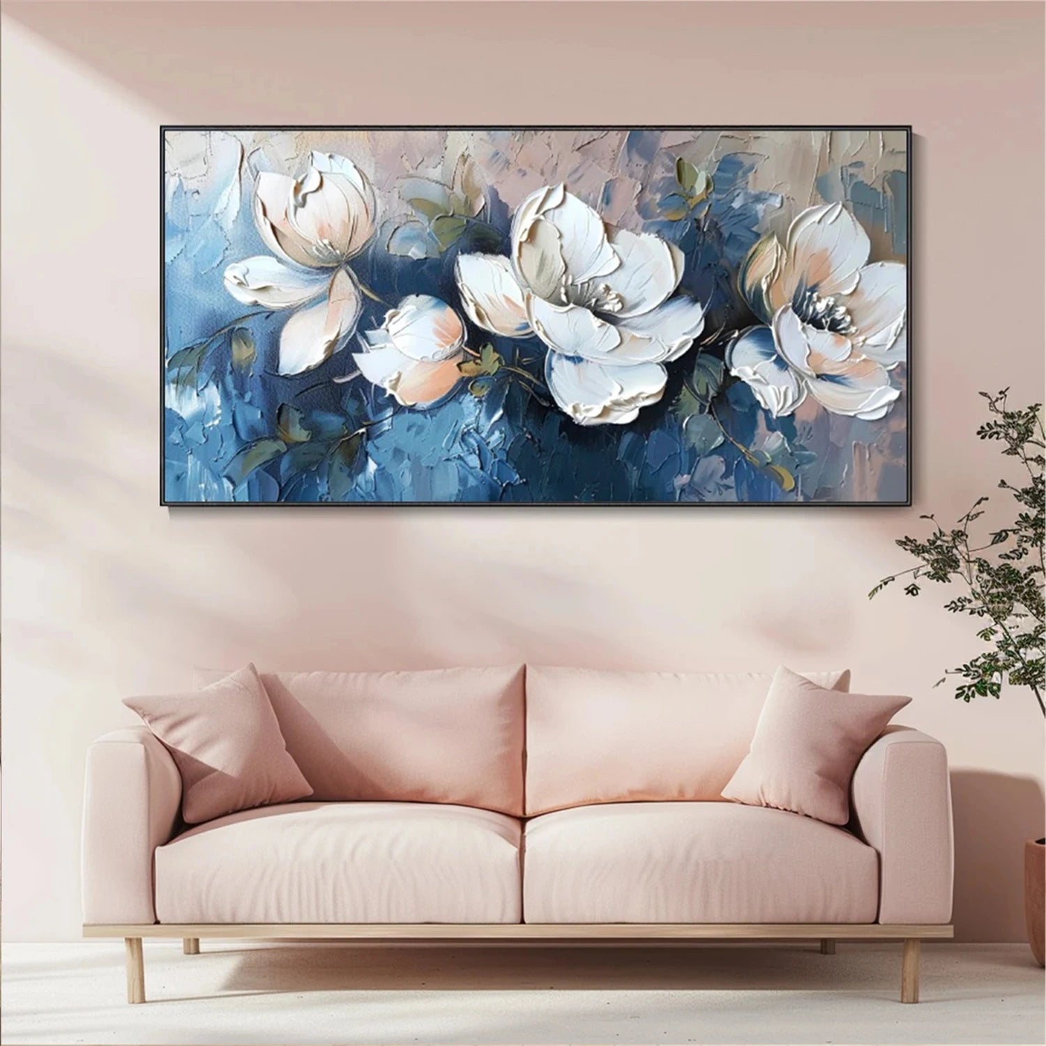 Abstract Serene Floral Wall Art | Blue & White Hand-Painted #JJ 303