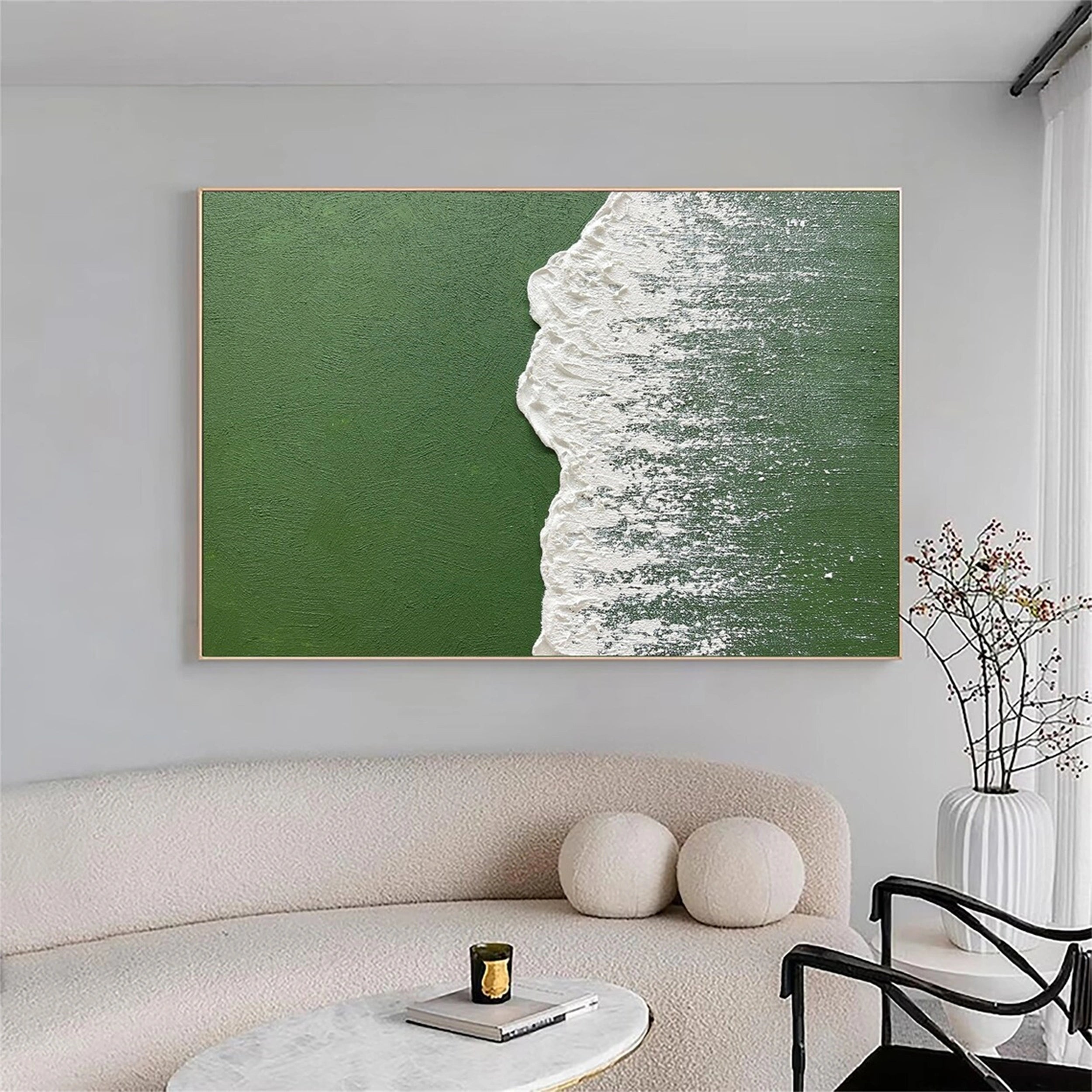 Abstract Green White Beach Canvas