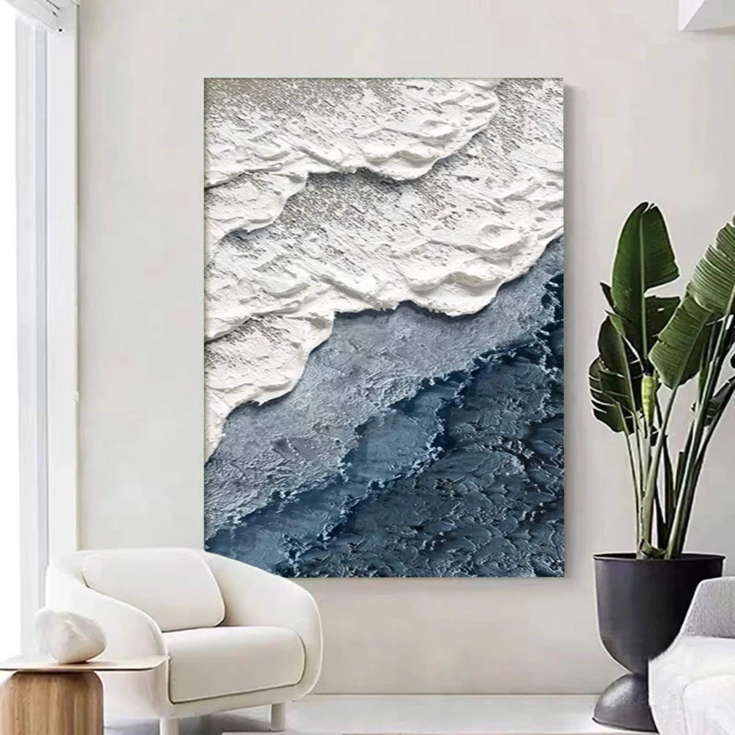 Textured Beach Abstract Oil Painting - Modern Serene Art Wall Art Canvas # JJ 140