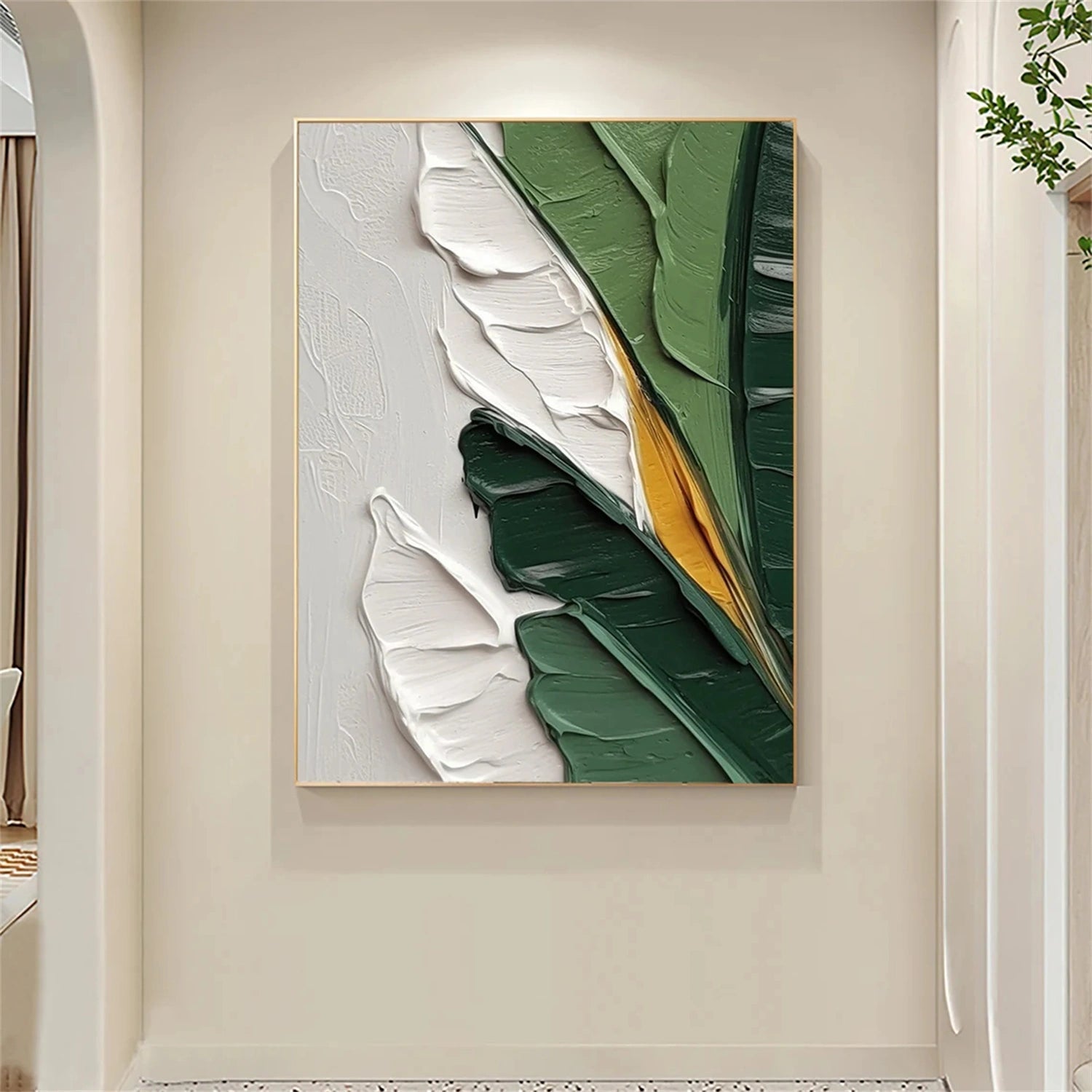 Stunning Hand - painted Oil Paintings: Leaf - inspired Duo for Modern Living Spaces #JJ 331
