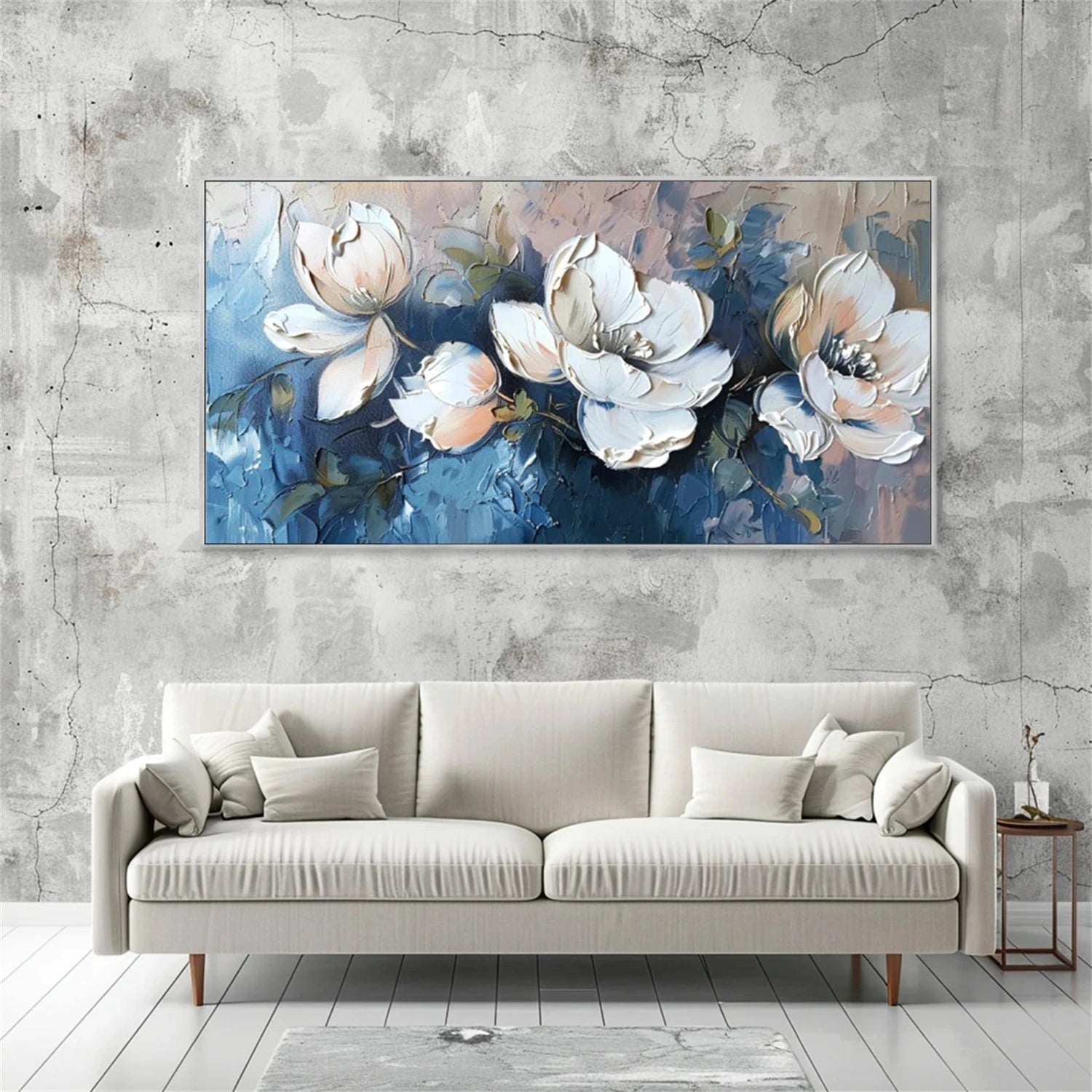 Abstract Serene Floral Wall Art | Blue & White Hand-Painted #JJ 303
