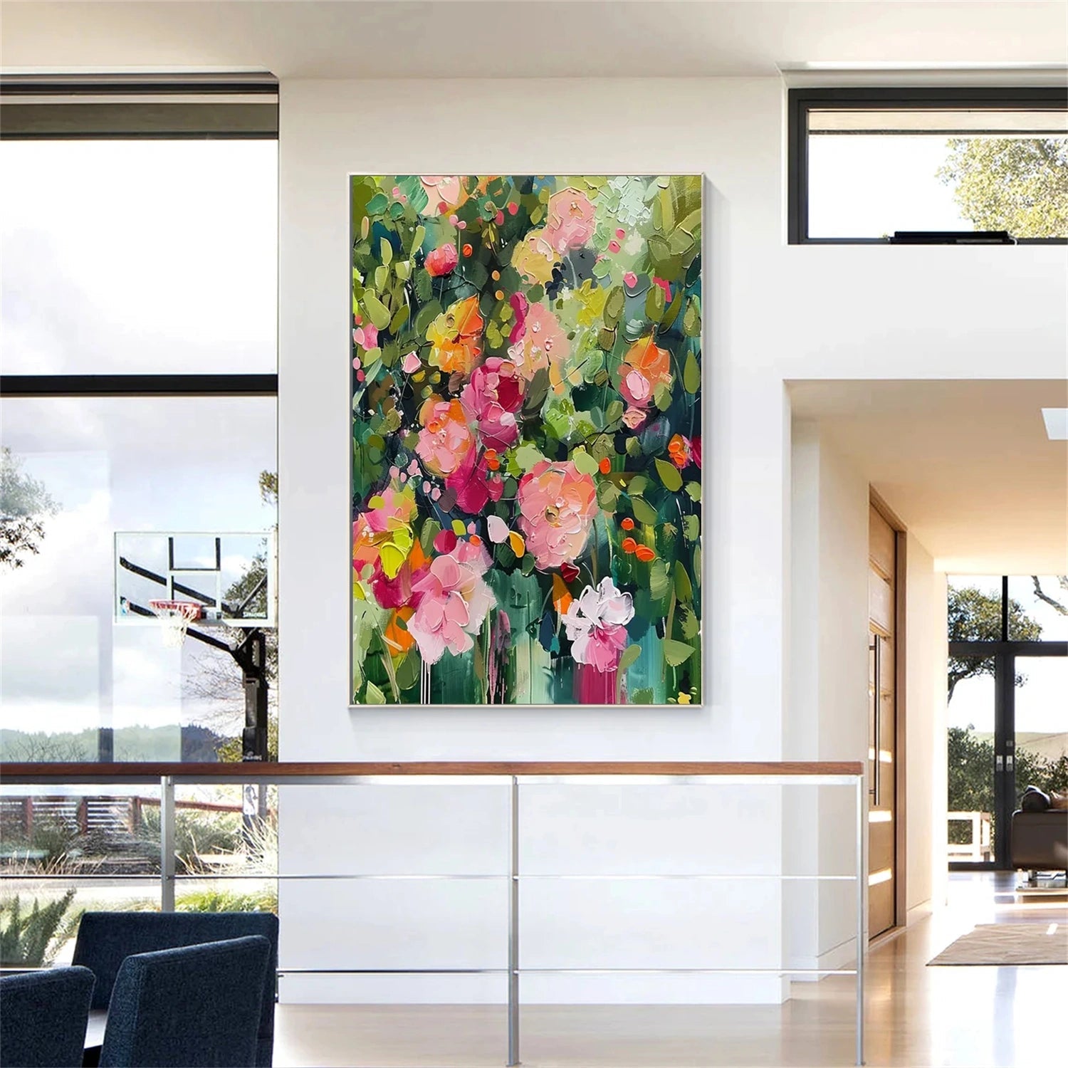 Colorful Impasto Flower Painting | Abstract Art Room Decor #JJ 310