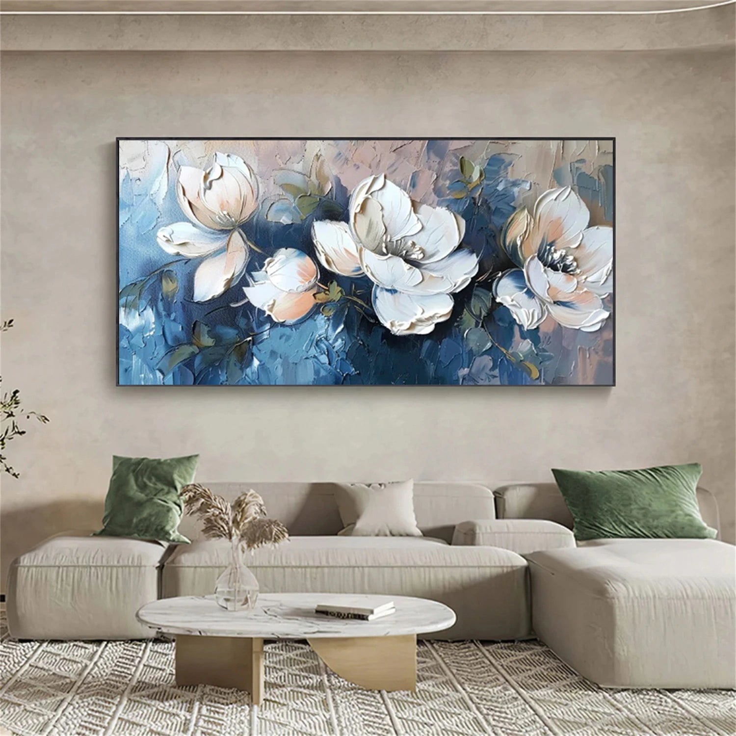 Abstract Serene Floral Wall Art | Blue & White Hand-Painted #JJ 303