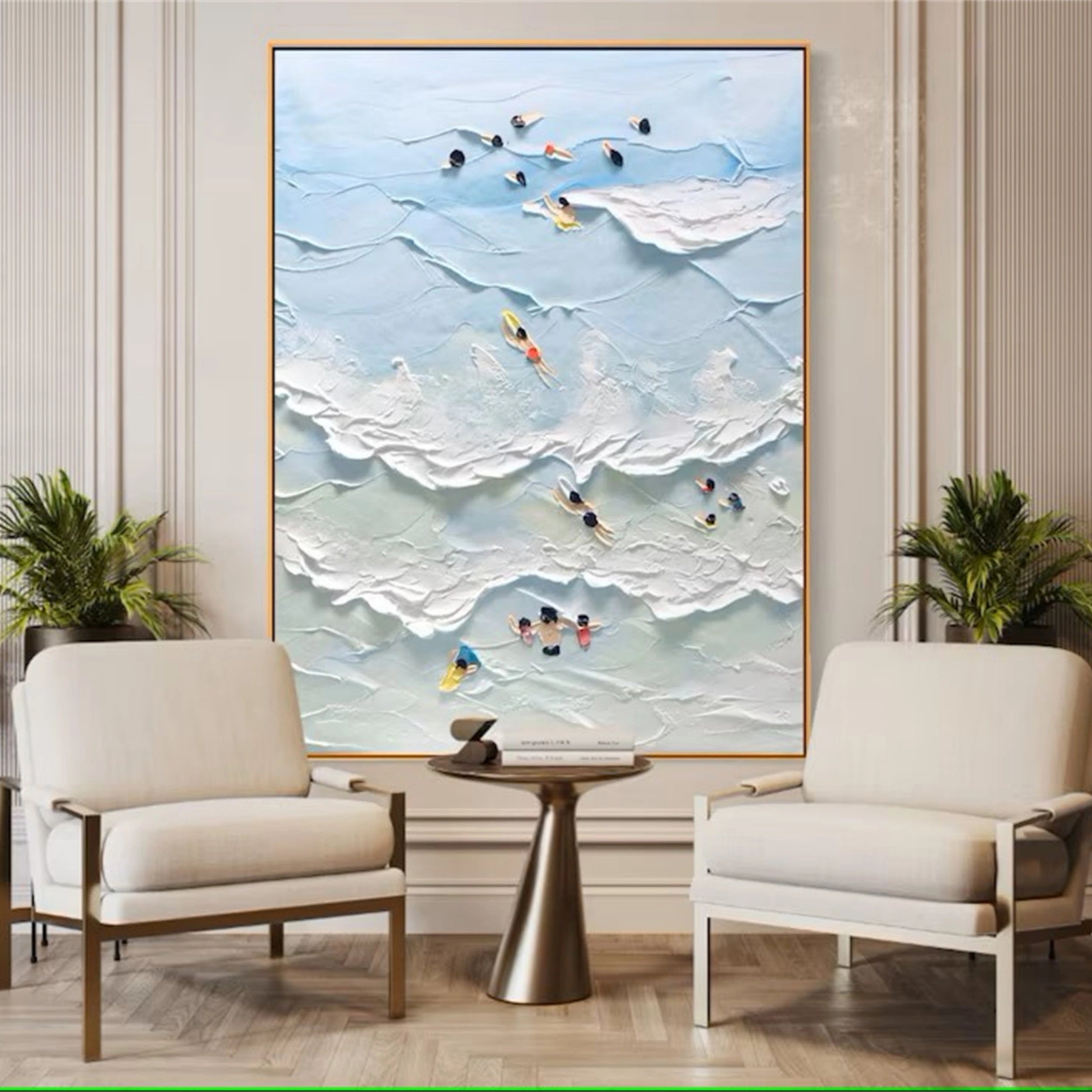 3D Textured Wall Art | Aerial Beach Scene Canvas Painting Blue