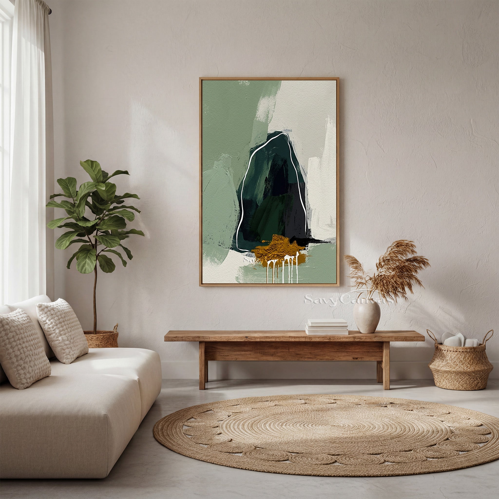 Modern Sage Green Abstract Mountain Oil Painting Wall Art #SS 139