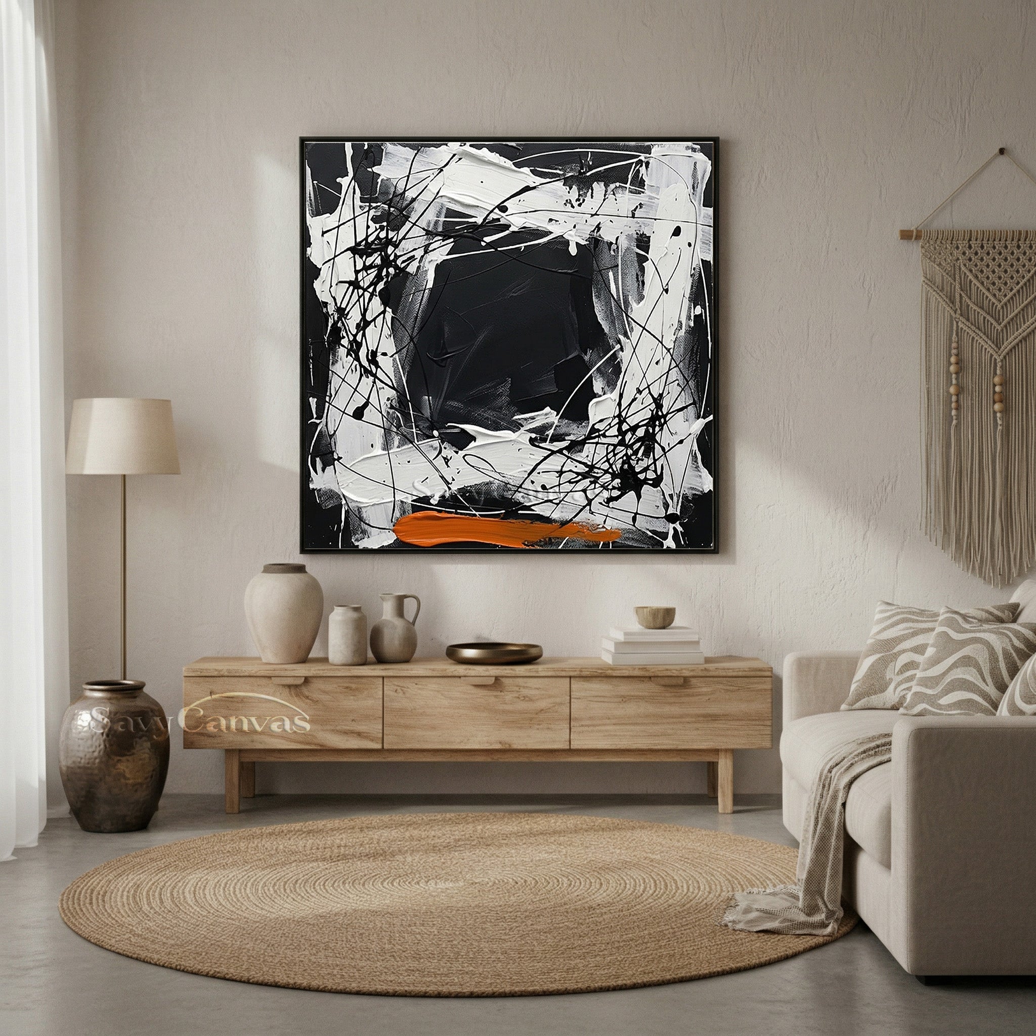 Abstract Painting with Orange Accents | Modern Geometric Drip Art #JJ 454