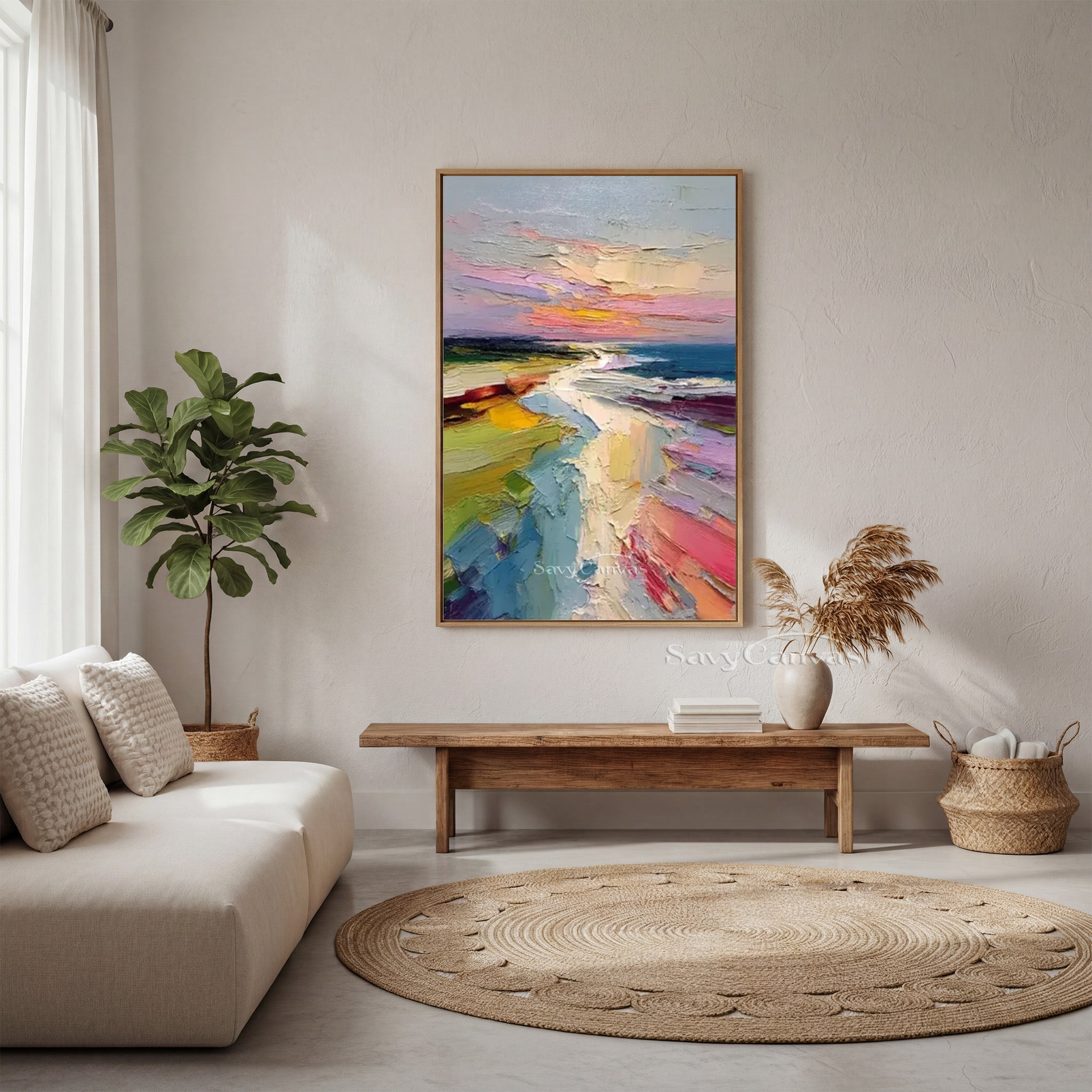 Abstract Sunset Beach Impasto Oil Painting on Canvas #SS 008