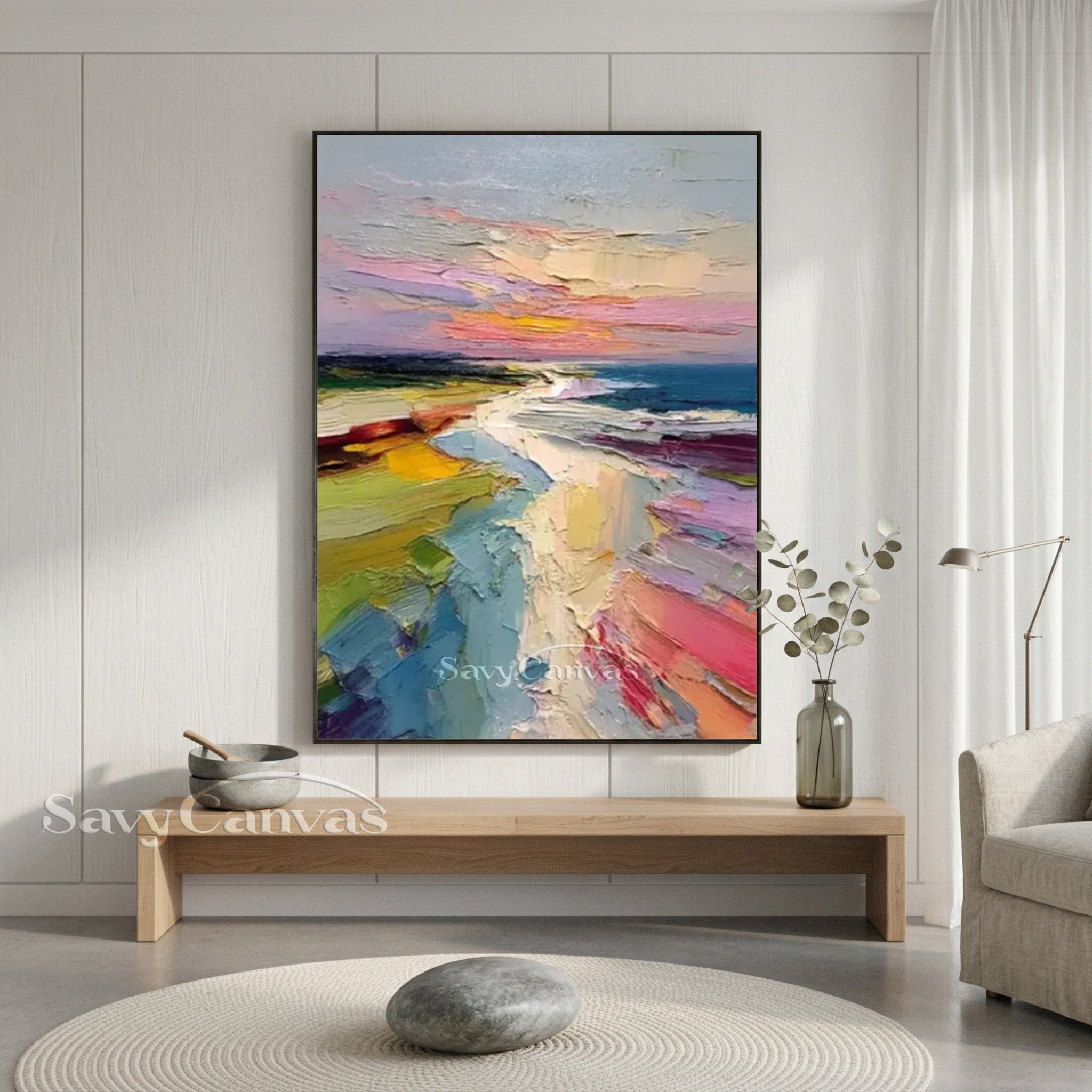 Abstract Sunset Beach Impasto Oil Painting on Canvas #SS 008