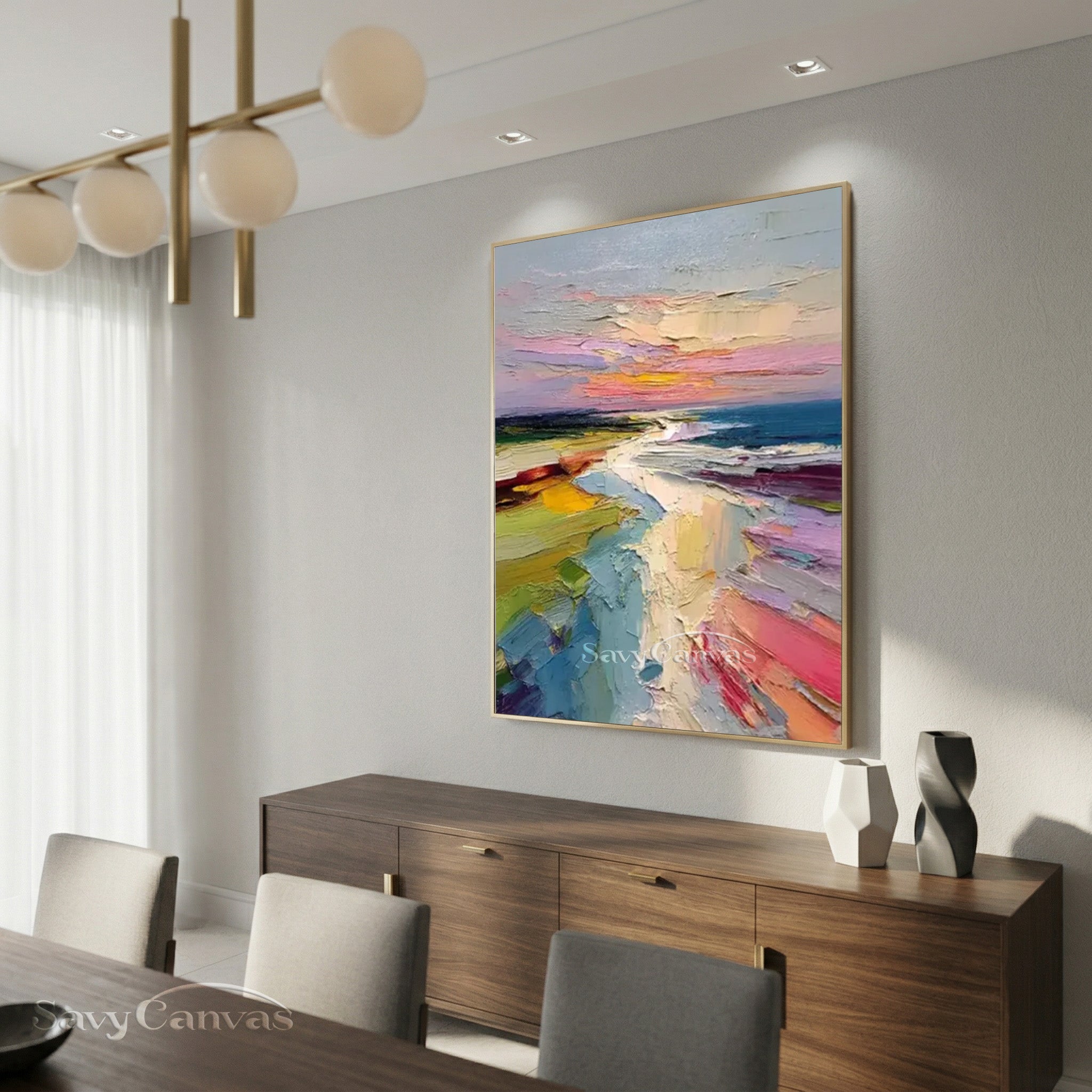 Abstract Sunset Beach Impasto Oil Painting on Canvas #SS 008