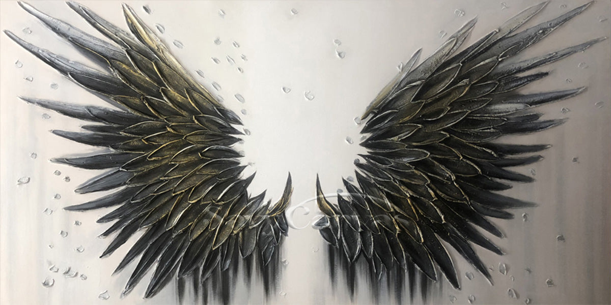 Large Abstract Textured Wings Canvas Art - Handmade Oil Painting