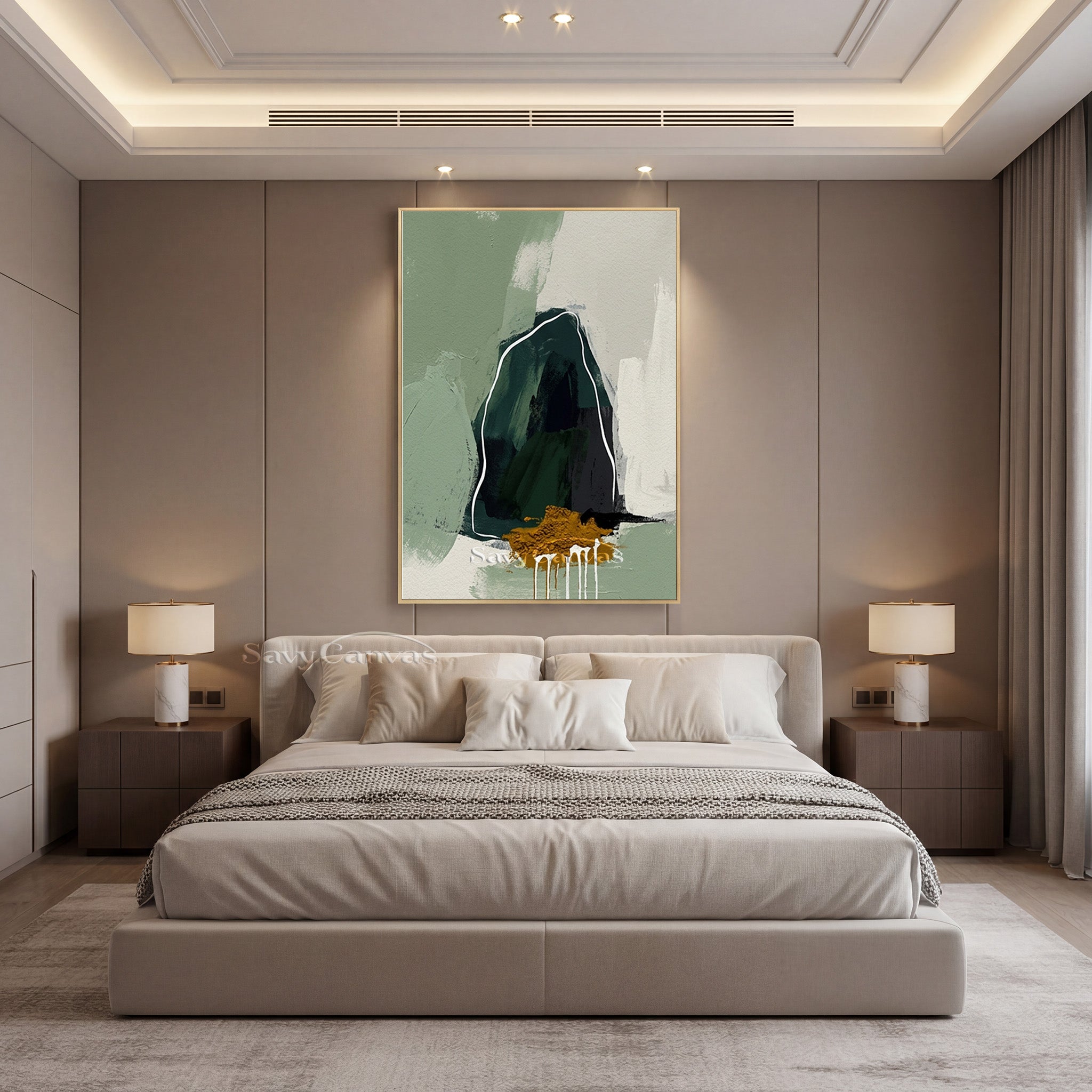 Modern Sage Green Abstract Mountain Oil Painting Wall Art #SS 139
