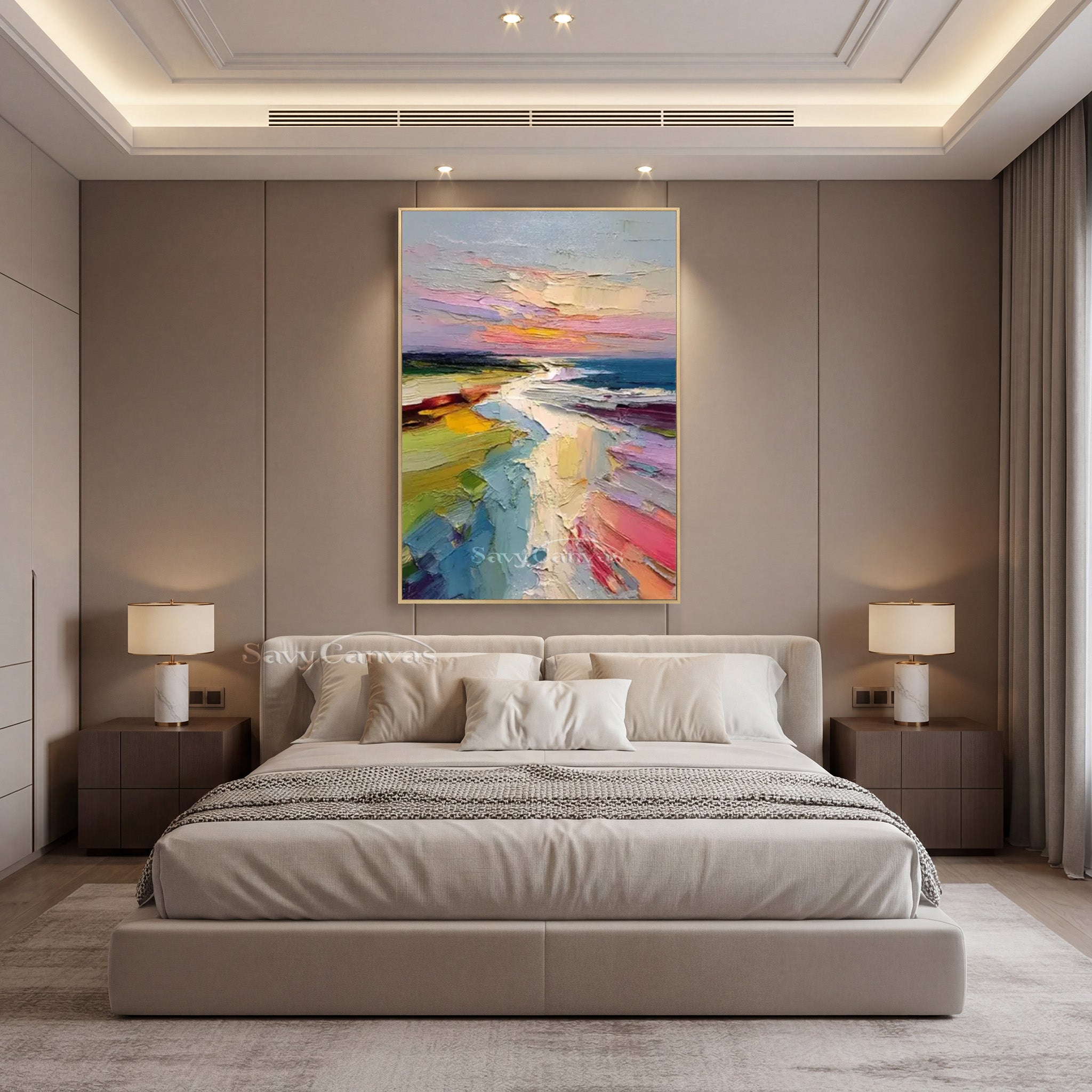 Abstract Sunset Beach Impasto Oil Painting on Canvas #SS 008