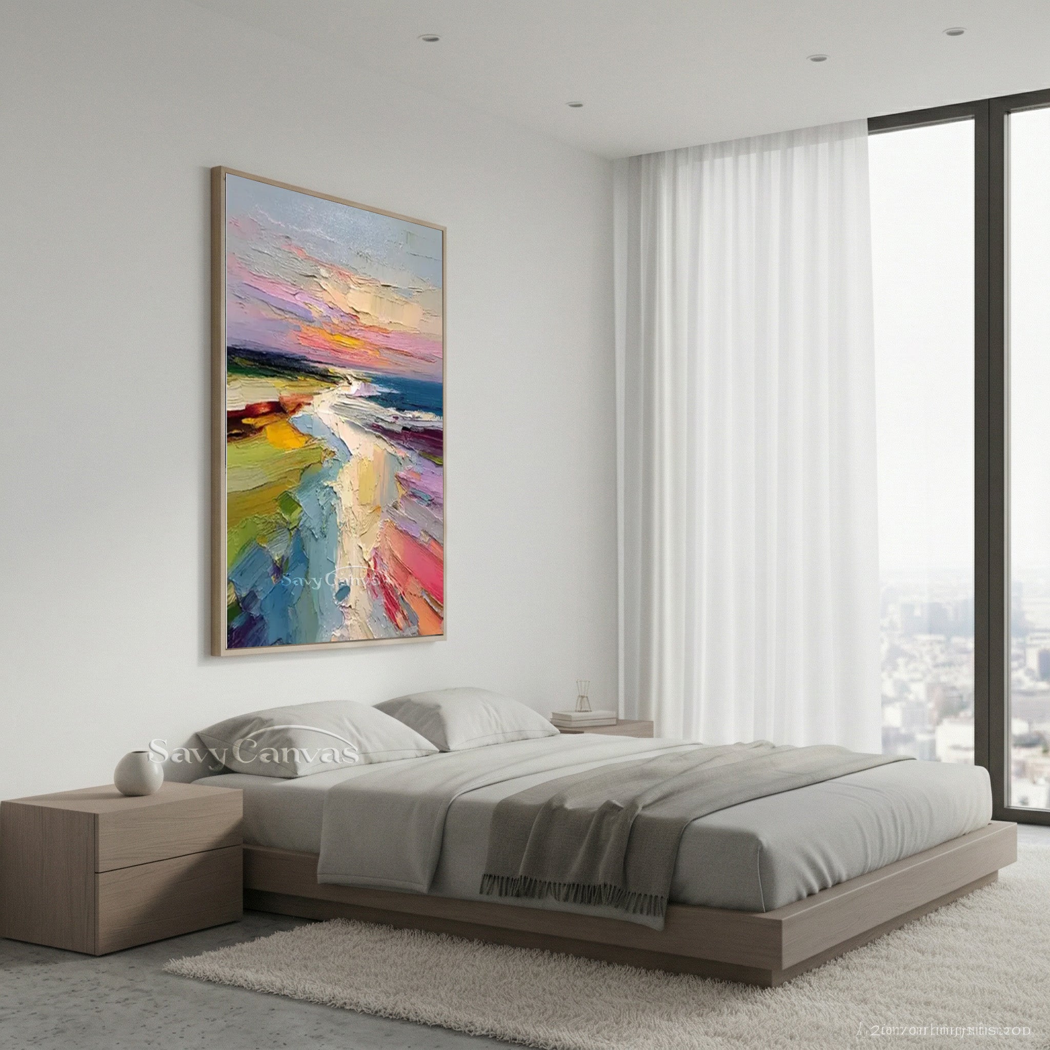 Abstract Sunset Beach Impasto Oil Painting on Canvas #SS 008
