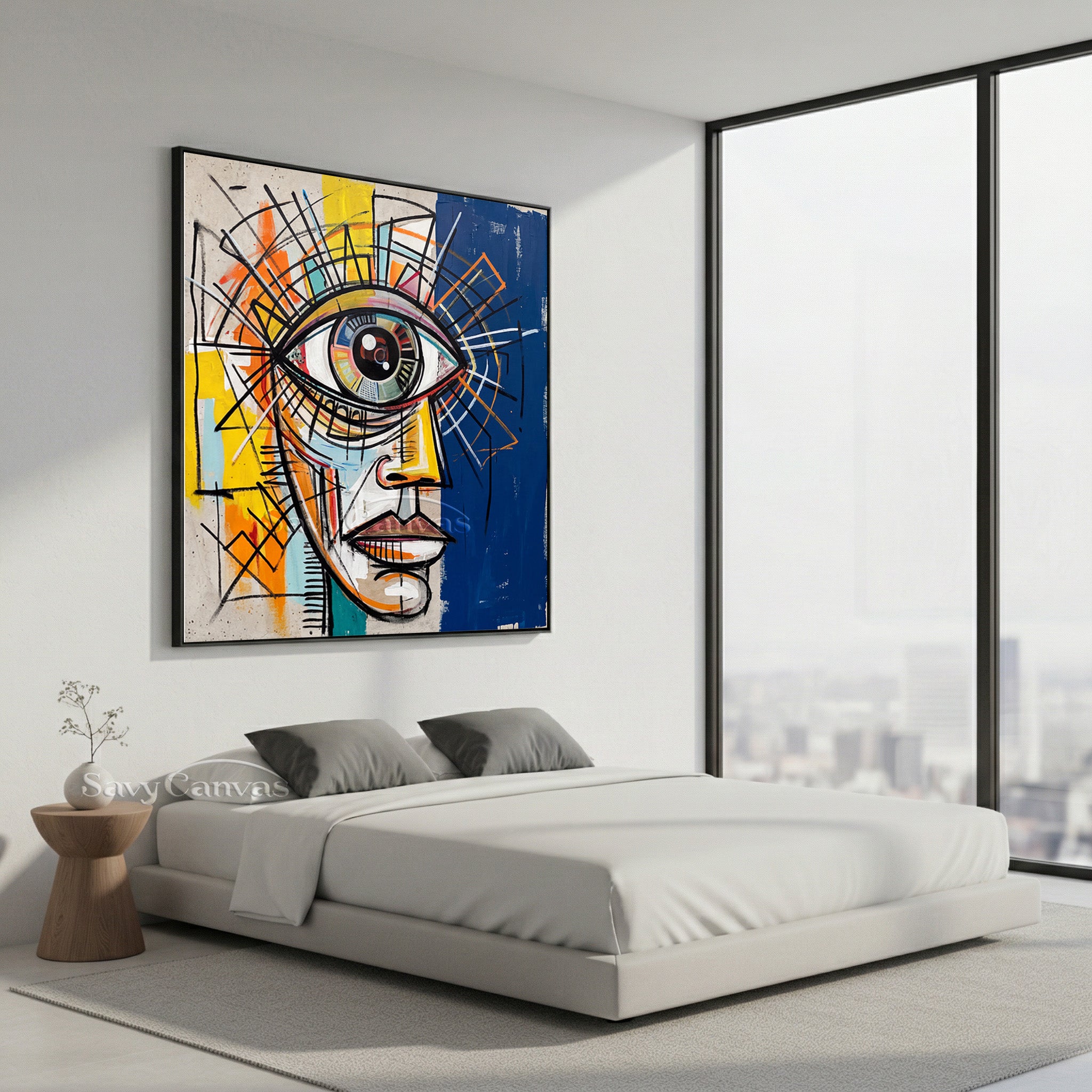 Modern Abstract Eye Wall Art - Basquiat Style Portrait Oil Painting #SS 053