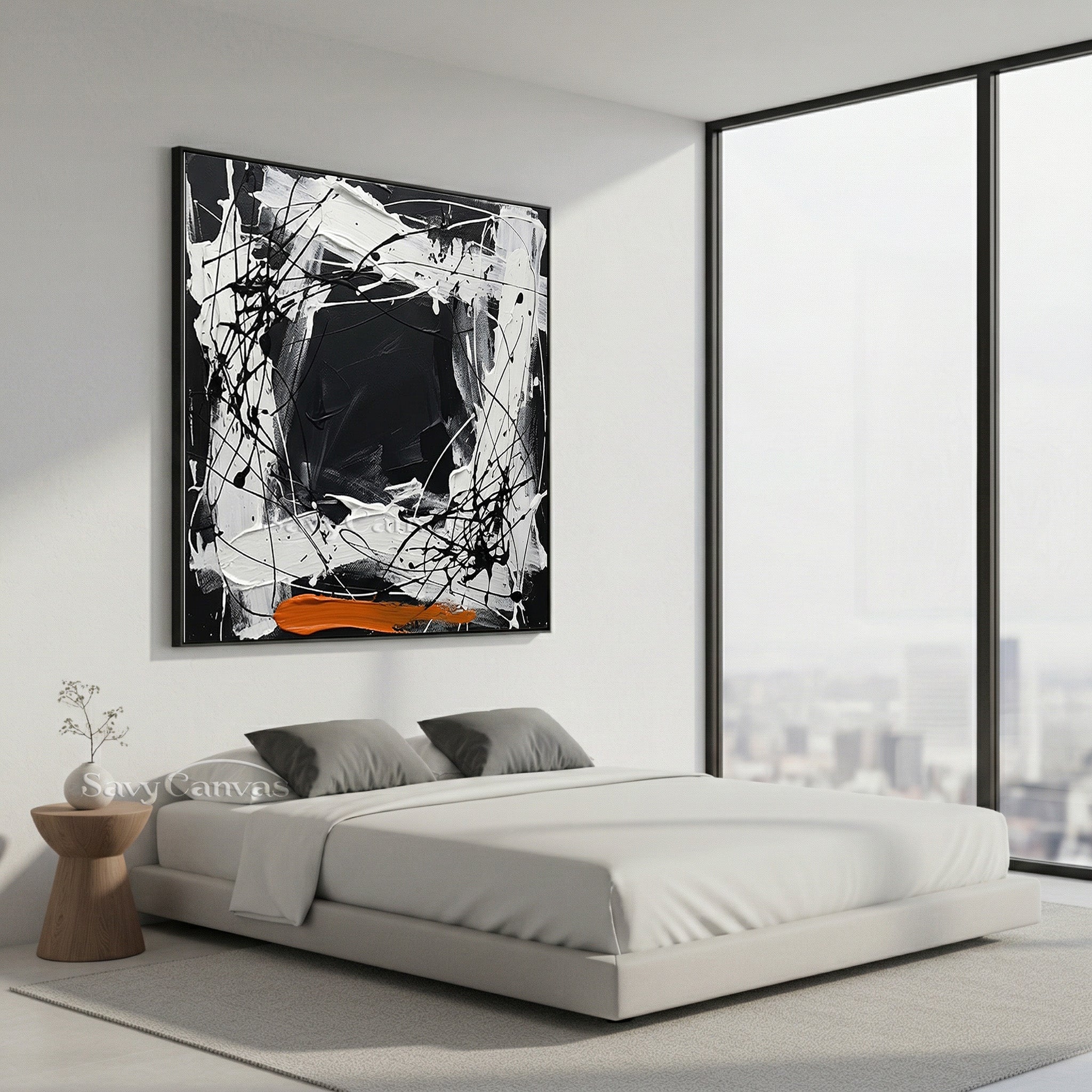 Abstract Painting with Orange Accents | Modern Geometric Drip Art #JJ 454