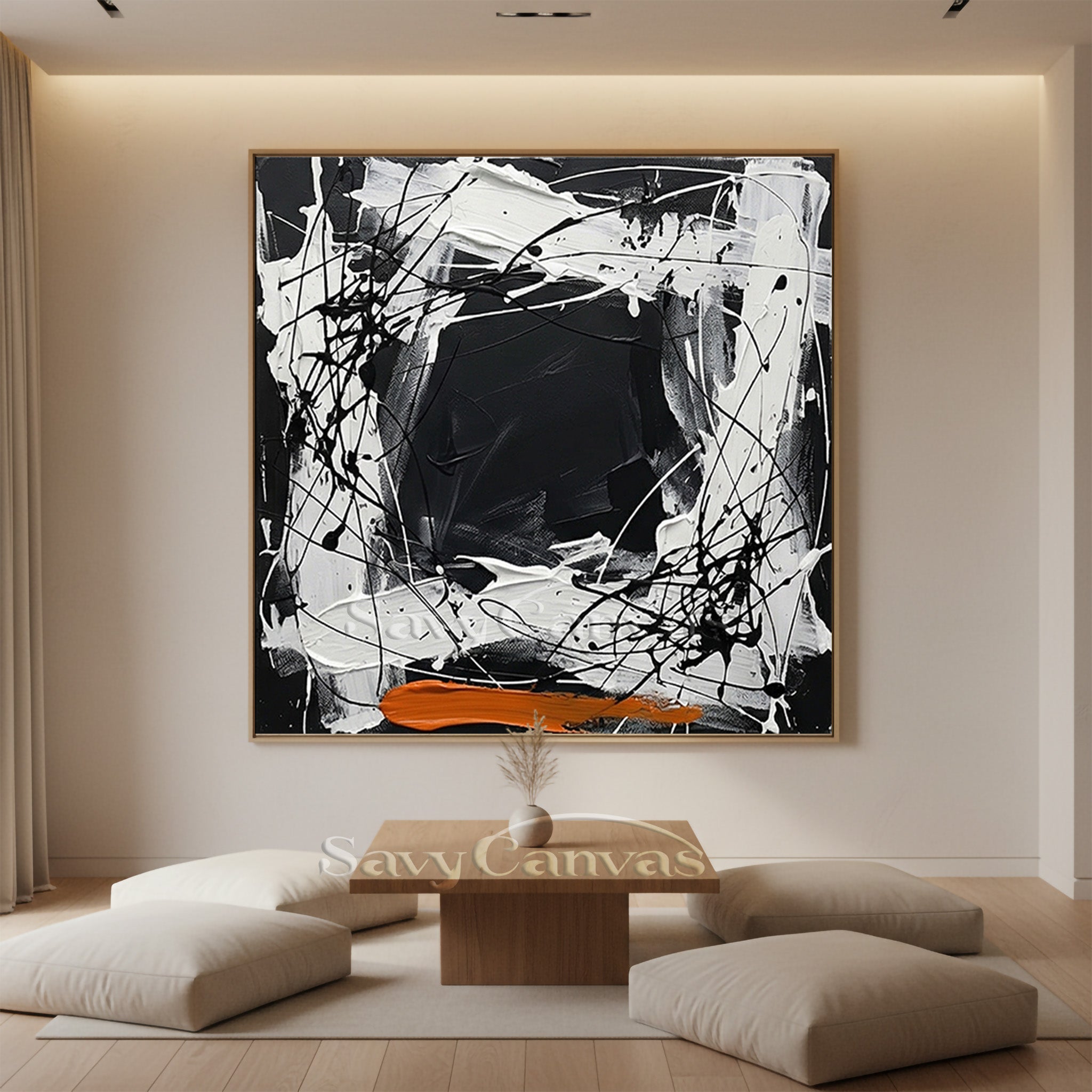 Abstract Painting with Orange Accents | Modern Geometric Drip Art #JJ 454