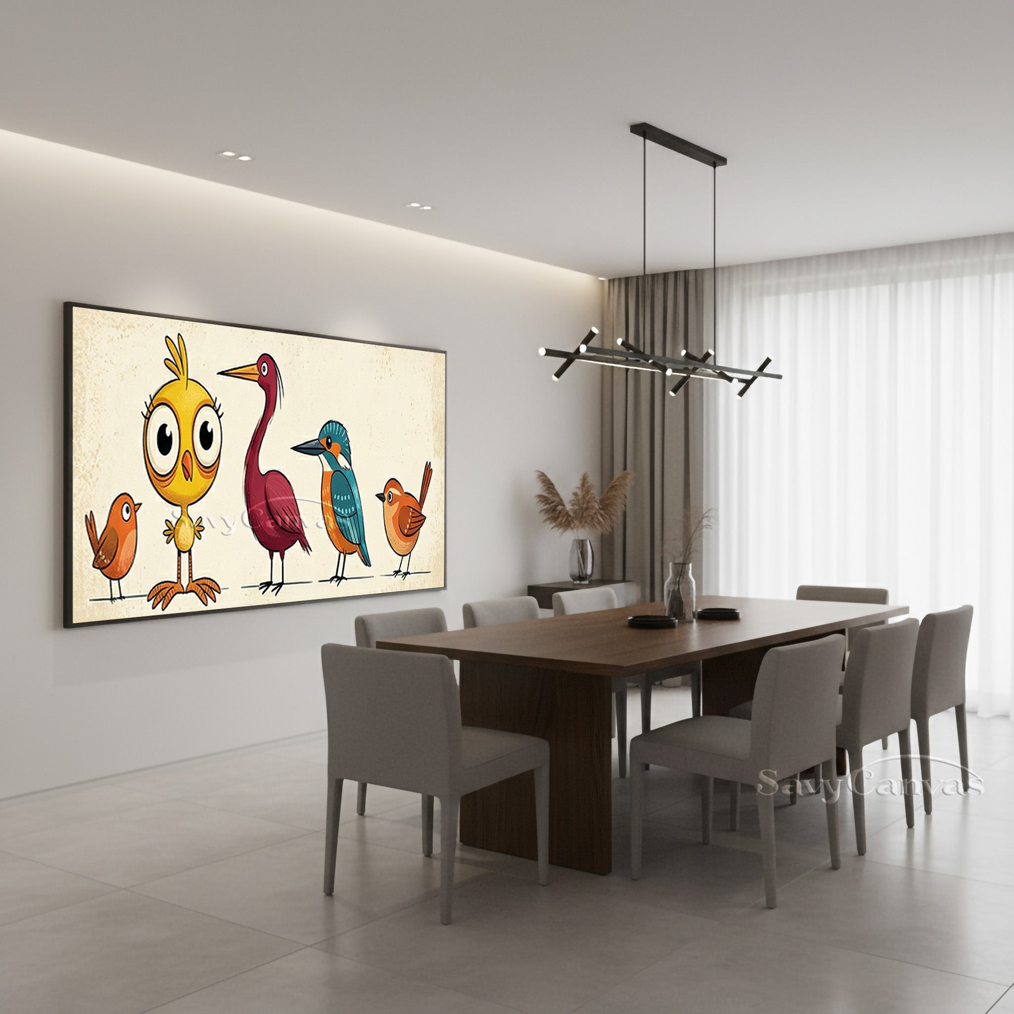 Colorful Bird Flock Oil Painting | Playful Animal Wall Decor #SS 042