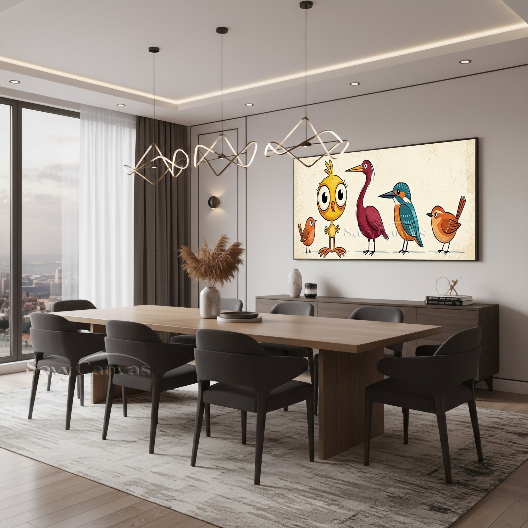 Colorful Bird Flock Oil Painting | Playful Animal Wall Decor #SS 042