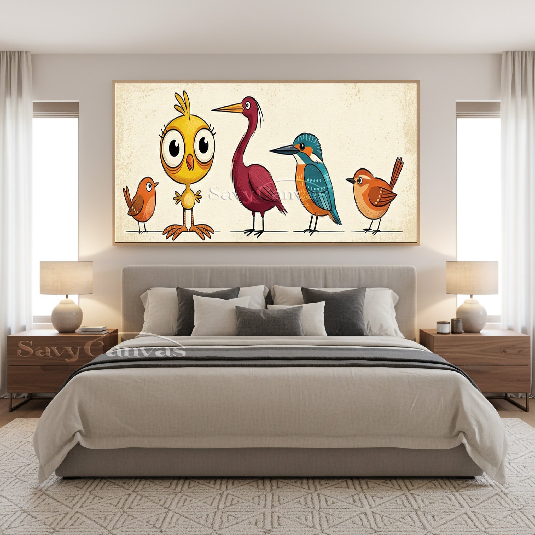 Colorful Bird Flock Oil Painting | Playful Animal Wall Decor #SS 042