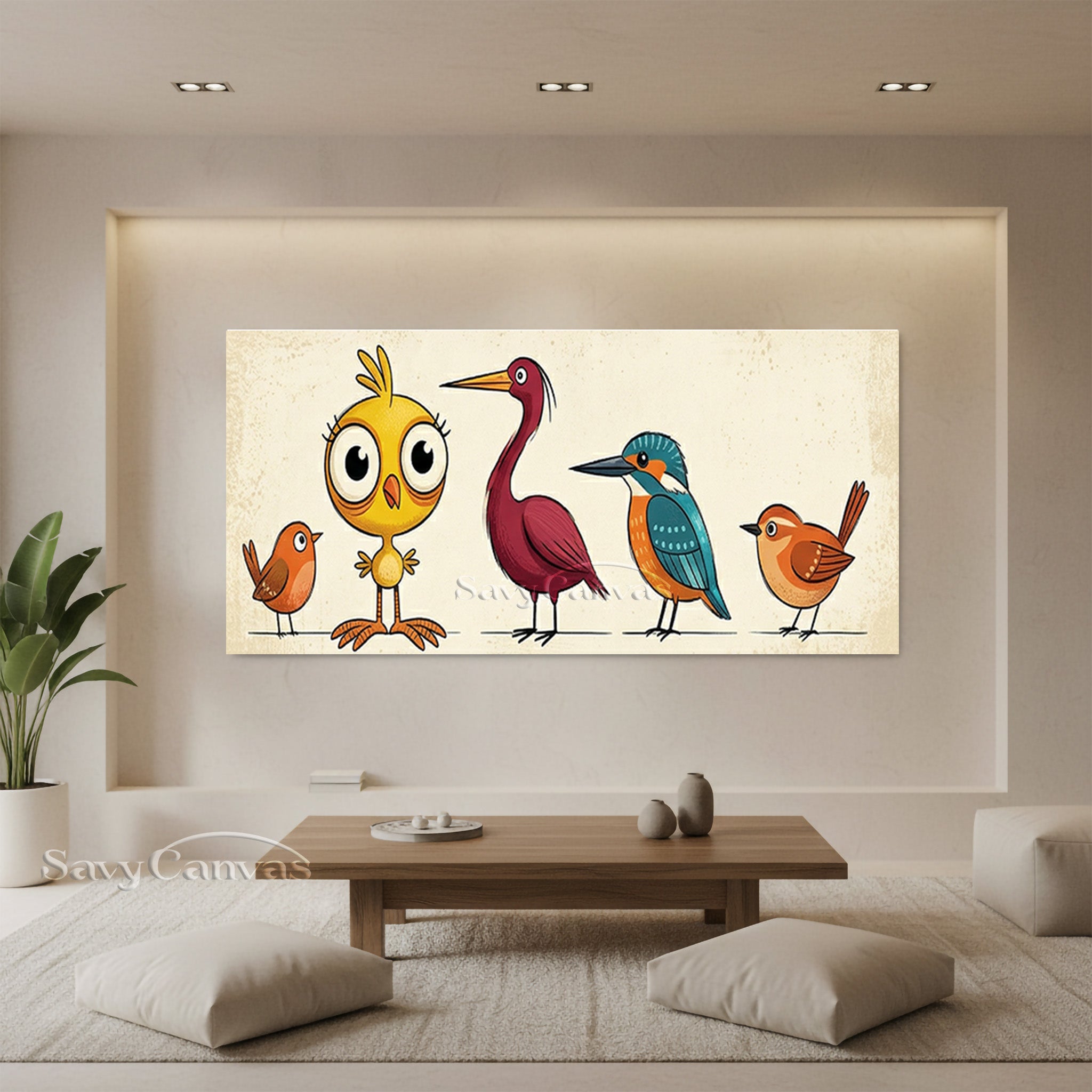Colorful Bird Flock Oil Painting | Playful Animal Wall Decor #SS 042