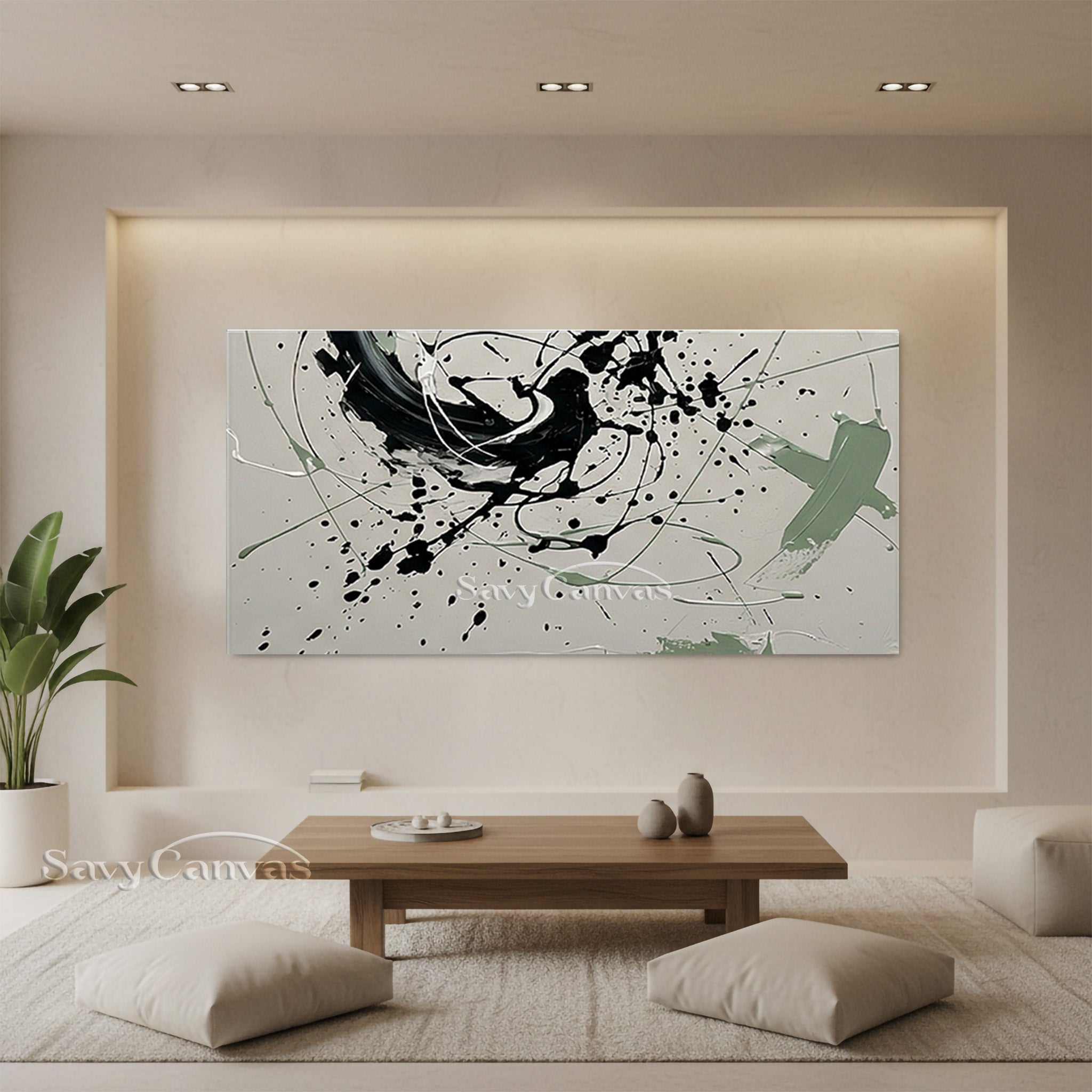 Contemporary Abstract Ink Splash Painting – Modern Canvas Wall Decor #JJ 472