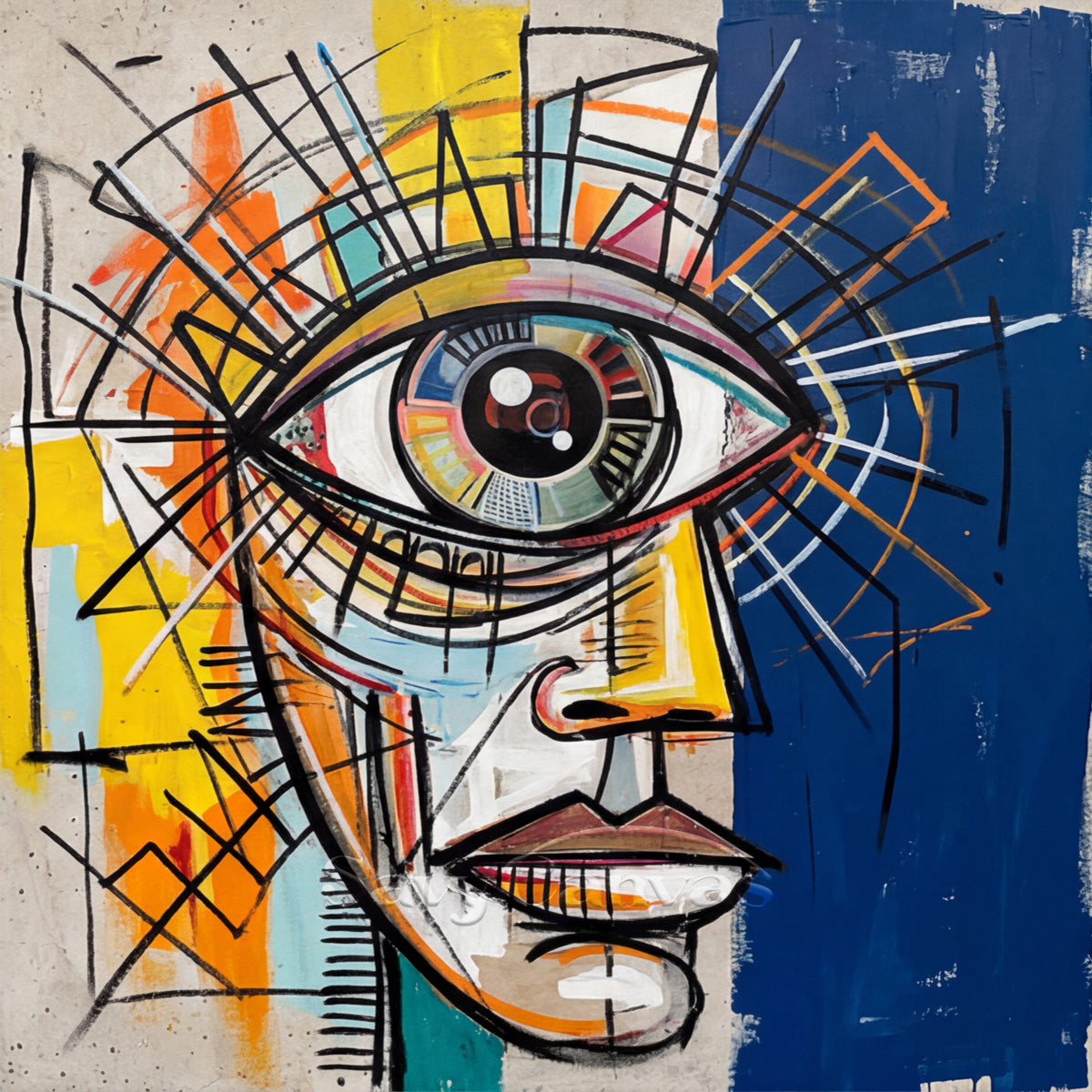 Modern Abstract Eye Wall Art - Basquiat Style Portrait Oil Painting #SS 053