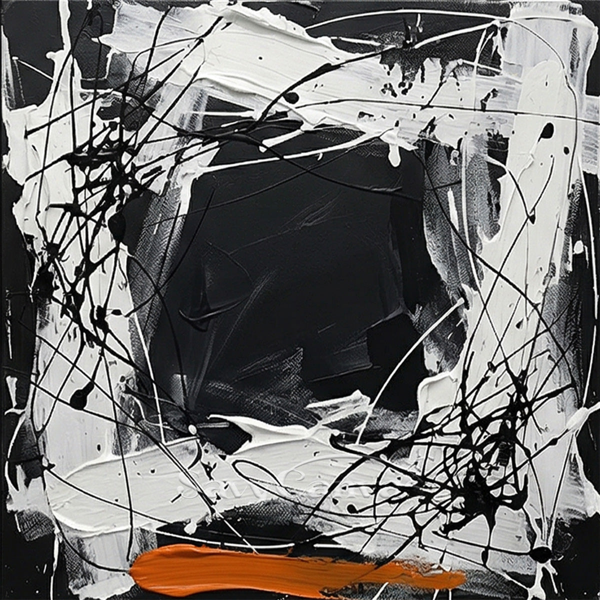 Abstract Painting with Orange Accents | Modern Geometric Drip Art #JJ 454